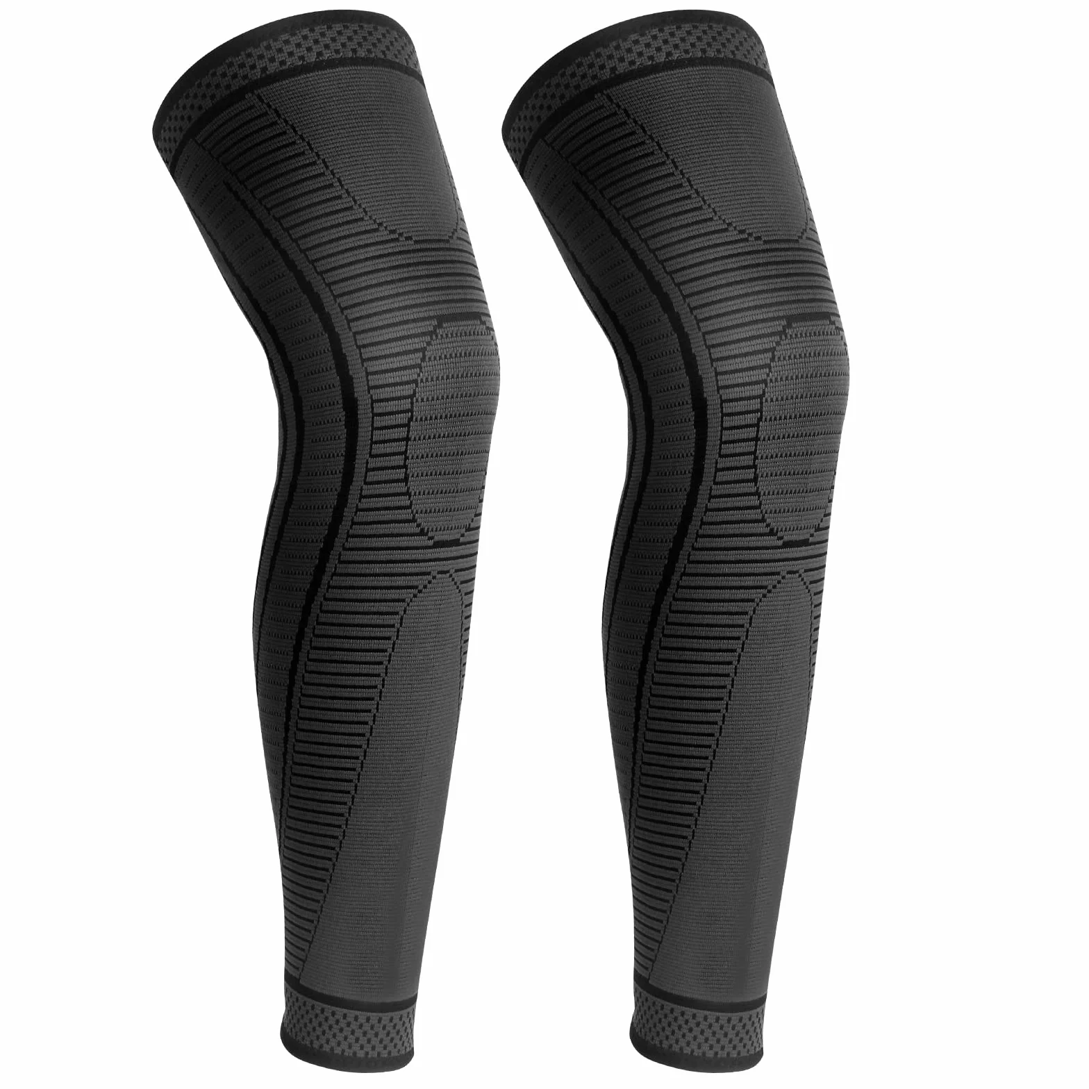 Genouillère Sport Longue Respirant Compression Hommes Femmes Gel Silice Antidérapant 1 Paire Noir S