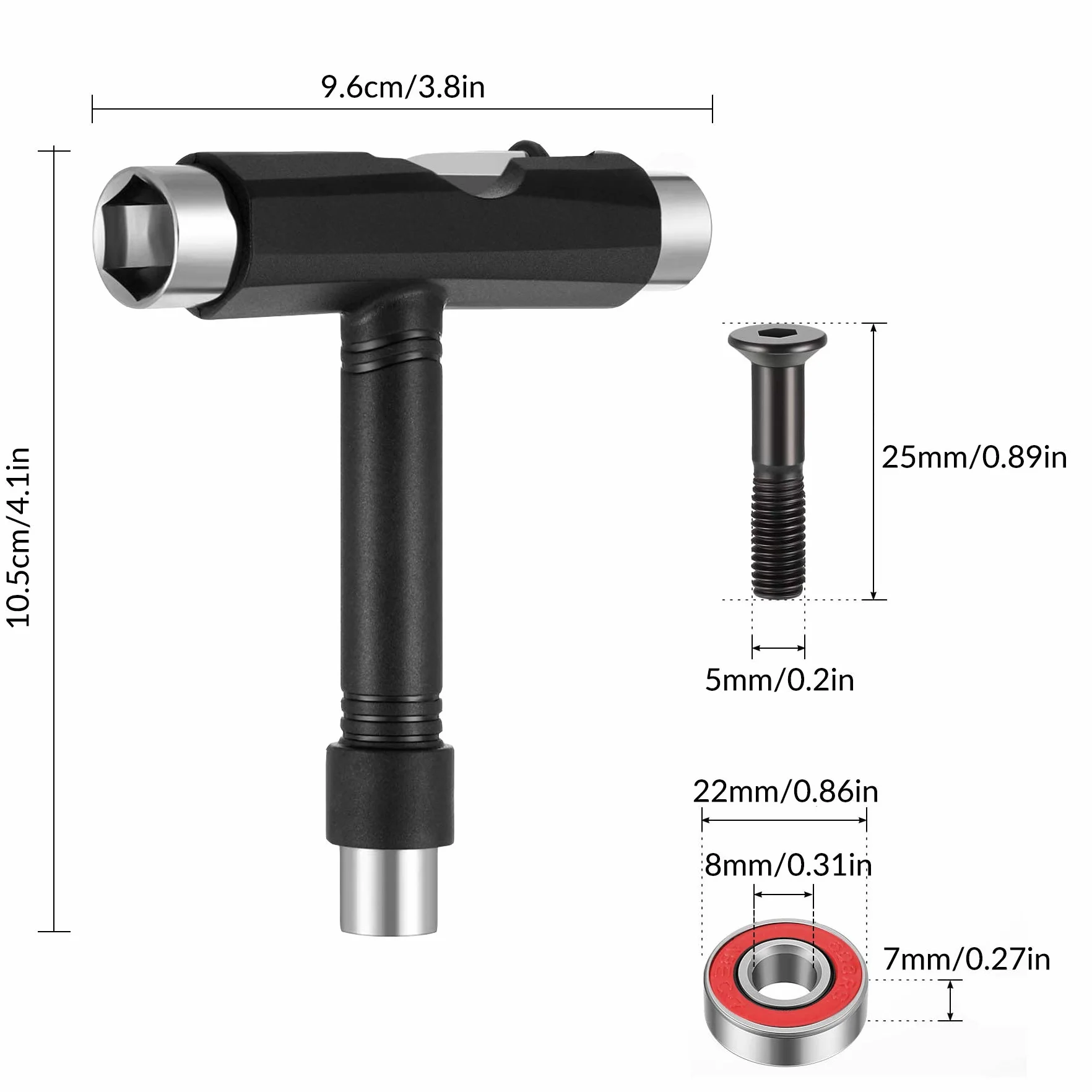 Outils de skateboard tout-en-un, 8 roulements RS608, clé Allen T, tournevis cruciforme, 10 écrous et boulons