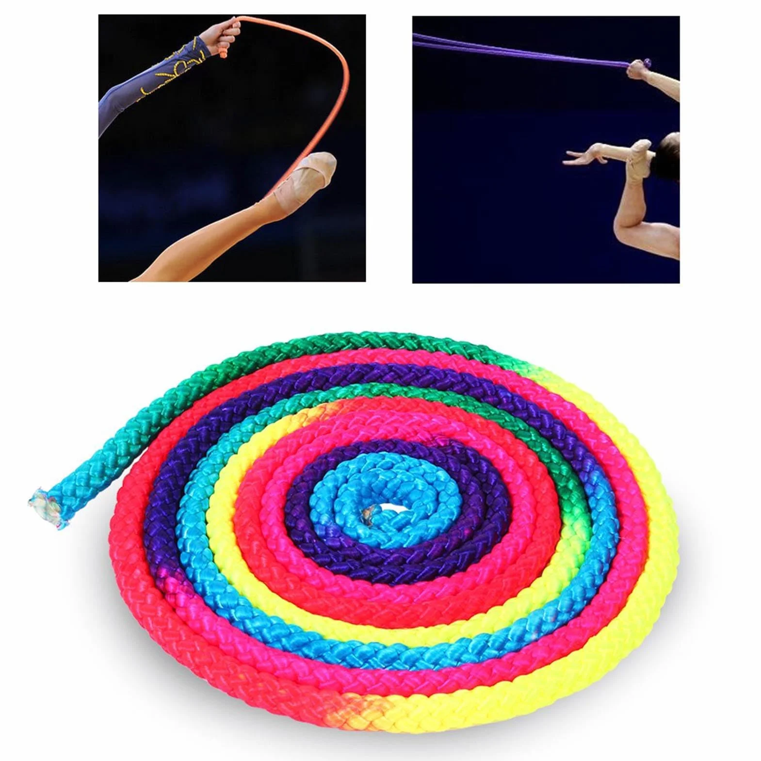 Corde de gymnastique rythmique arc-en-ciel pour entraînement artistique