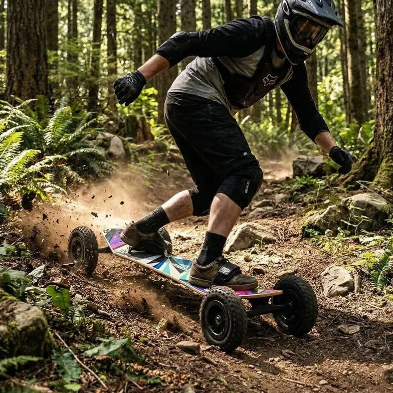 Howzit PeakFlow Mountainboard Tout-Terrain 96cm Bois de Bouleau 9 Plis Trucks 36cm Roues 8 Pouces Fixations Velcro Freeride Kite-Skate