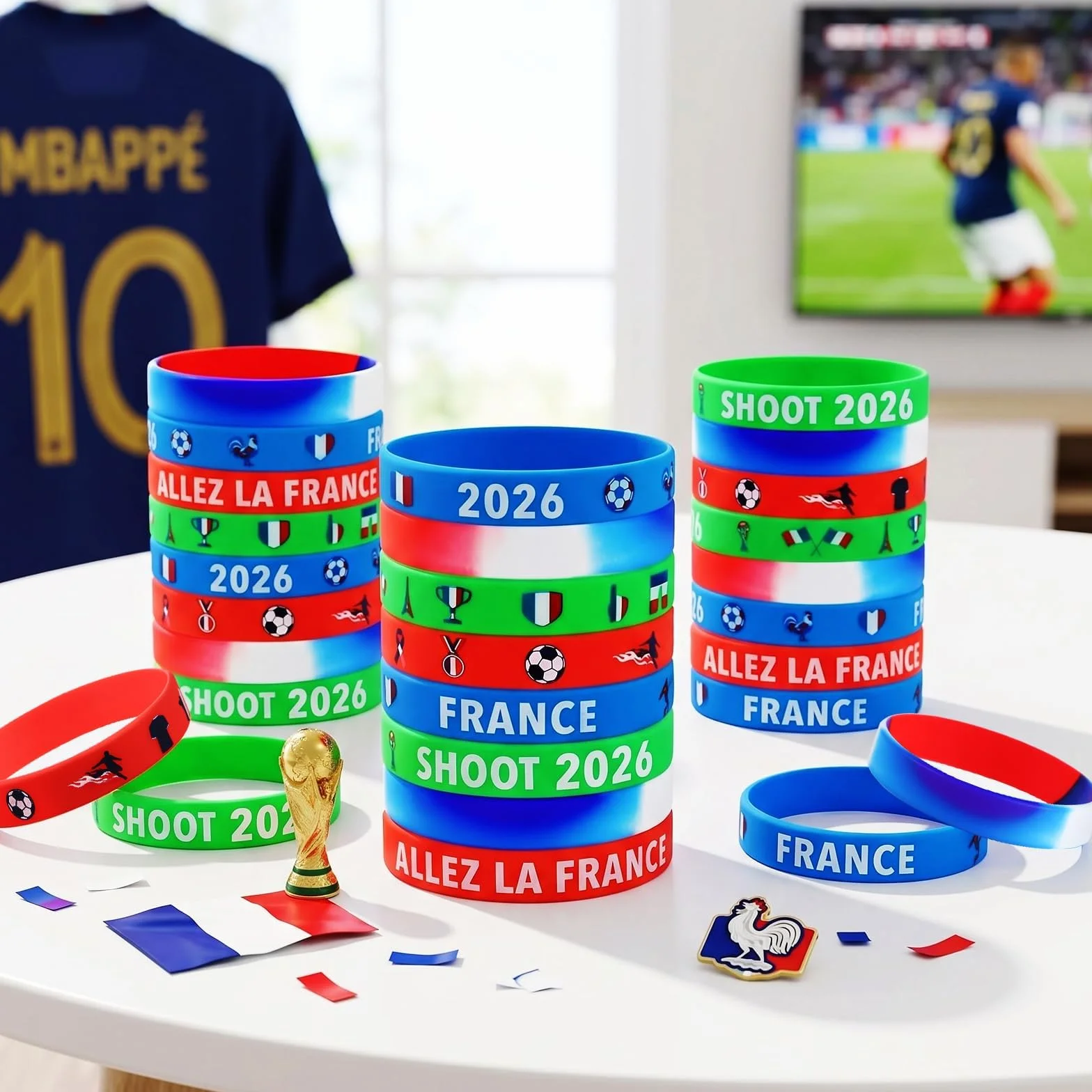 Bracelet Football Silicone Coupe du Monde 2026 Wristbands Motif Drapeau France