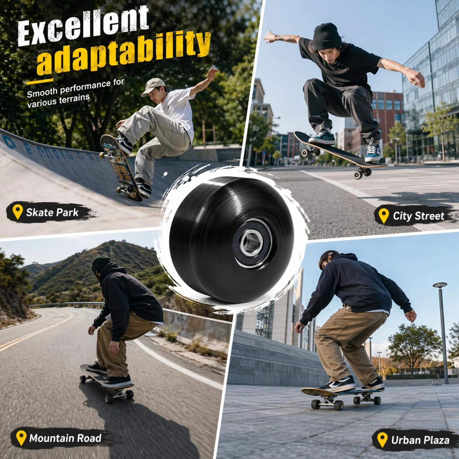 Roues de Skateboard 52mm 95A 608 RS ABEC-9 4pcs pour Skateboard Street Tricks Cruiser