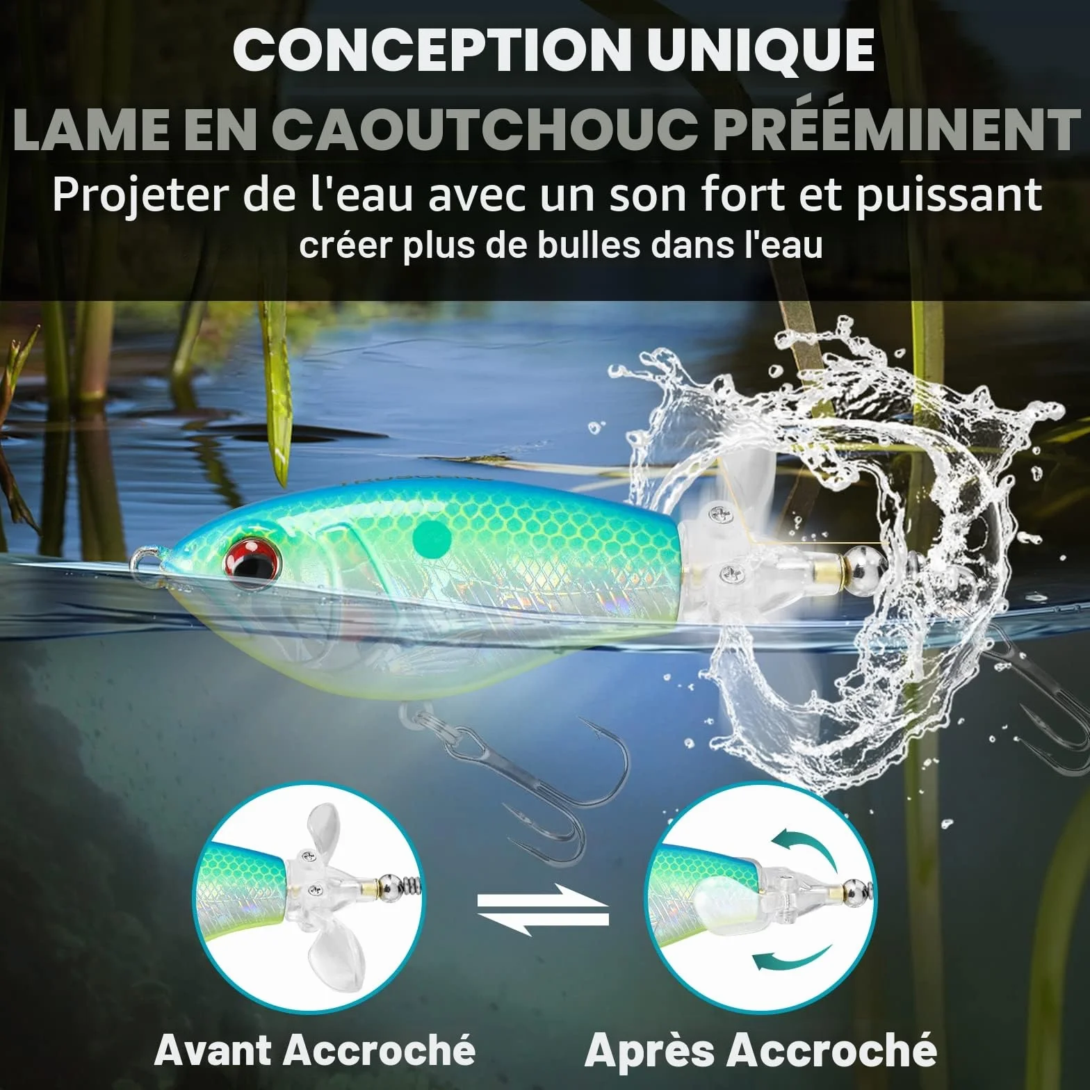 TRUSCEND Easy Catch Popobait Hameçon BKK Leurre Surface Whopper Popper Topwater Brochet Perche Truites Basse Silure