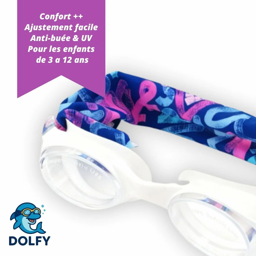 DOLFY Lunettes Piscine Enfant Fille Violet 3-12 Ans Anti-Buée Protection UV