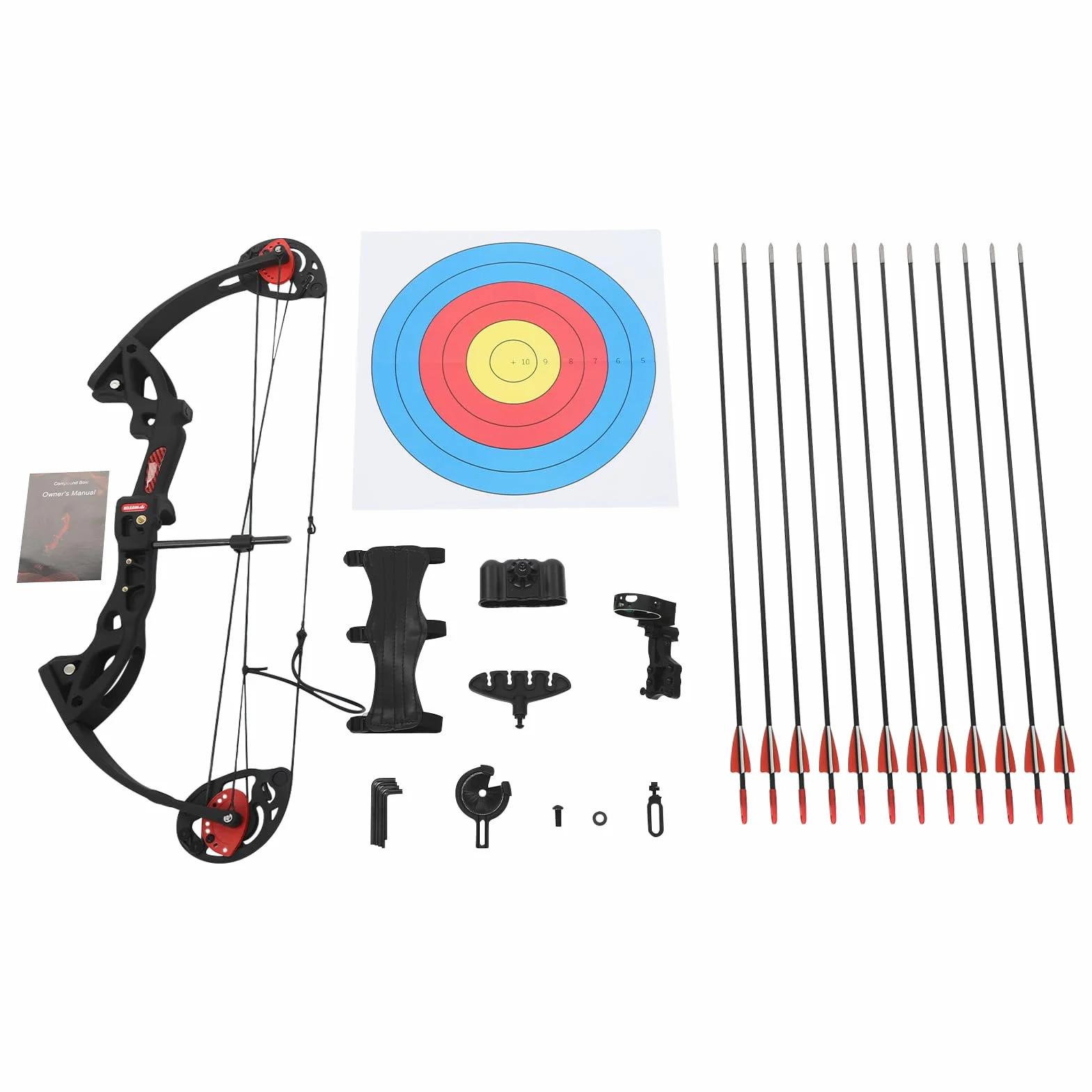 Kit d'Arc à Poulies avec 12 Flèches 16-29 LB Viseur Protège-Bras pour Tir Chasse Adulte