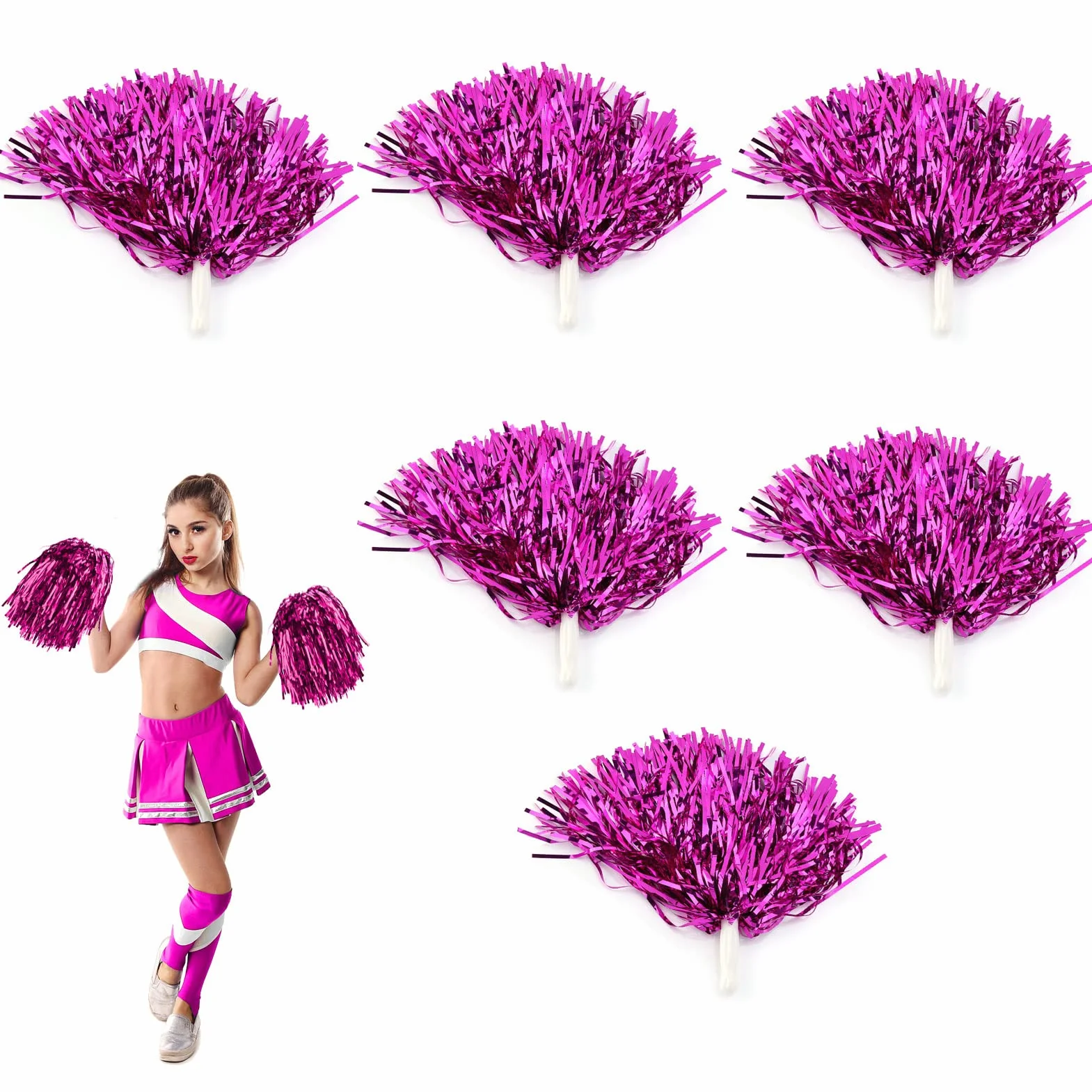 OUKENS Pompons de Pom-Pom Girl, 7 Couleurs 6pcs Accessoire de Danse de fête Cheer