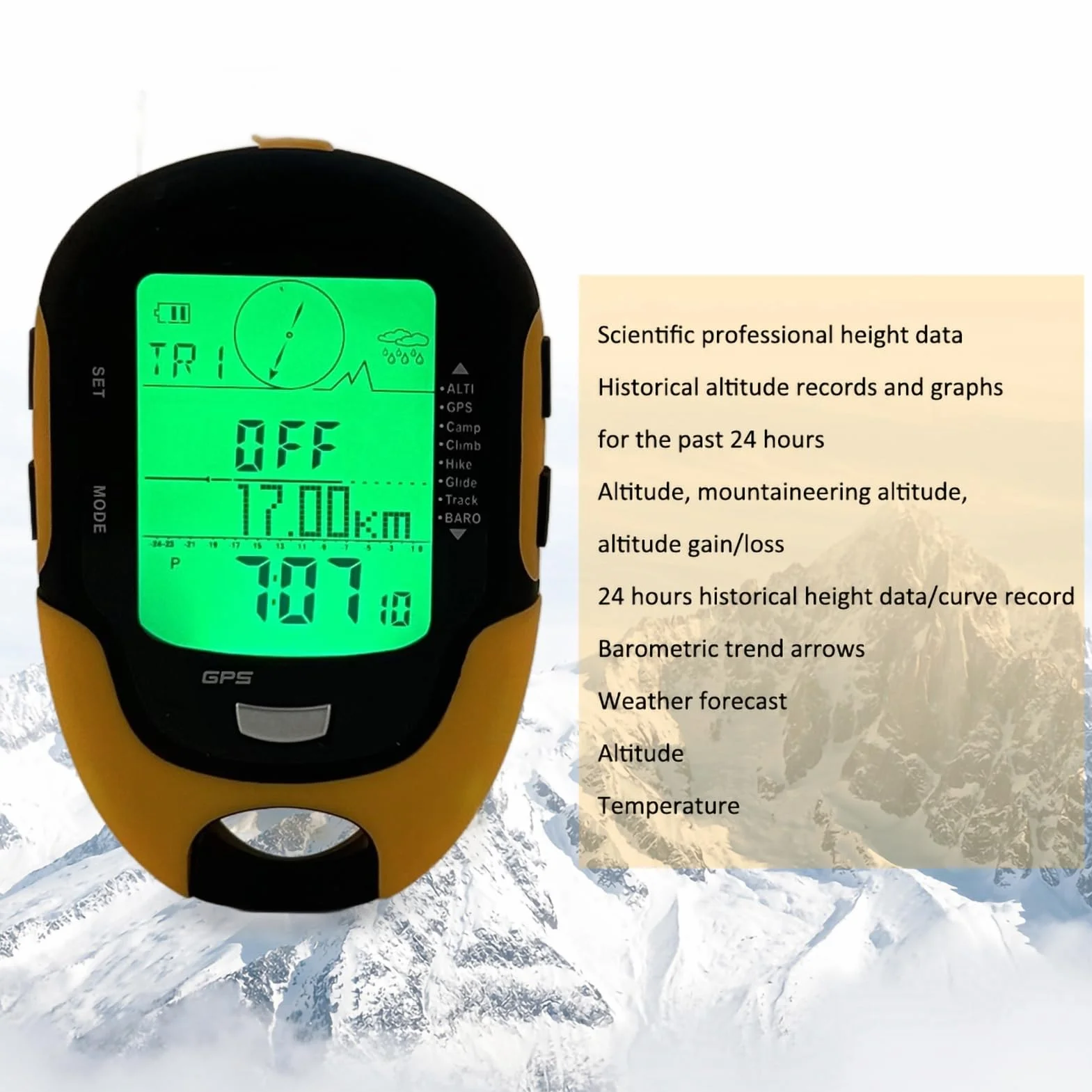 Dilwe Altimètre Numérique FR510 ABS IPX4 LCD Boussole GPS Thermomètre Baromètre Testeur de Pression