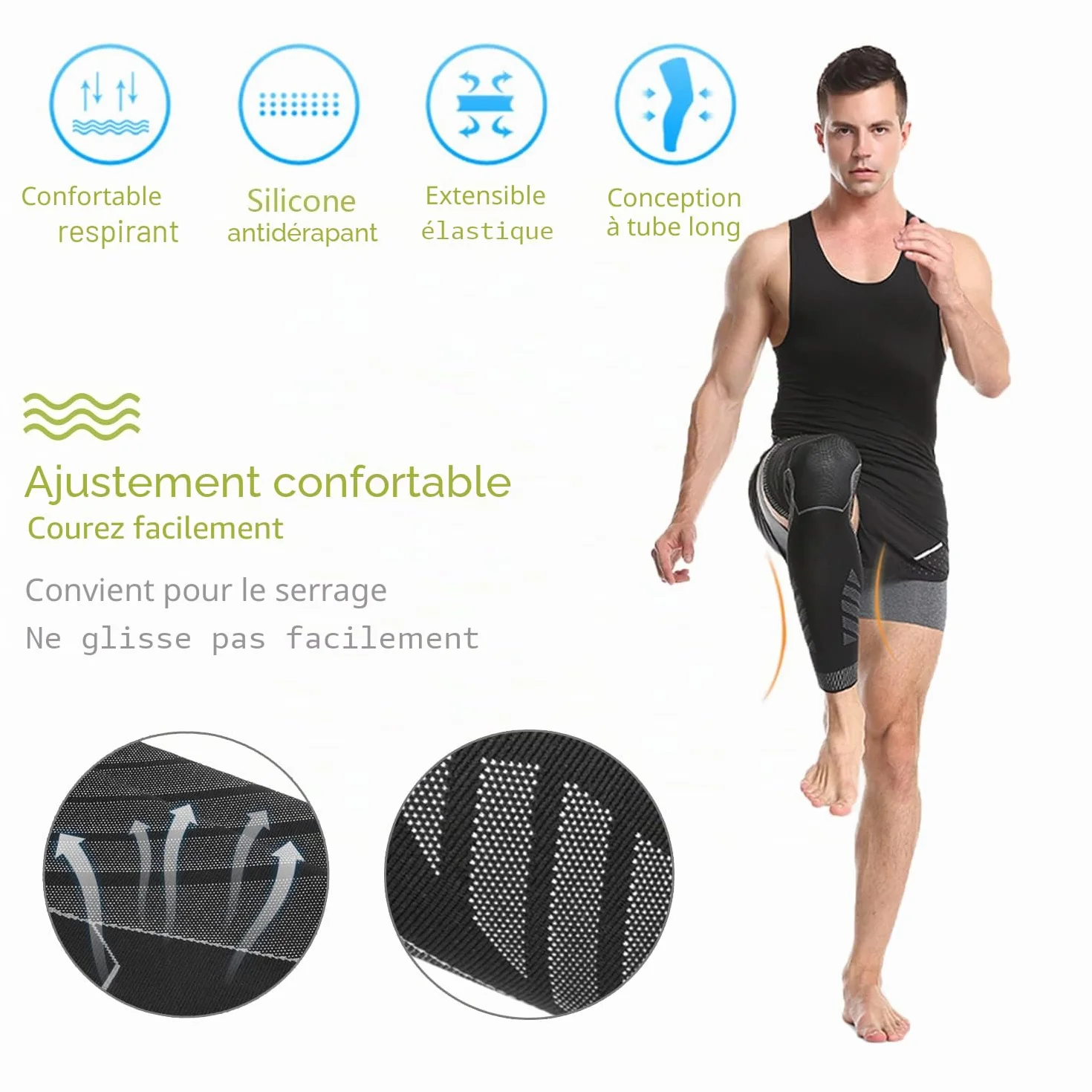 Compression Genouillère Manchon Jambe Pleine Longueur Antidérapant Respirante Cycliste Course Cyclisme Jogging Fitness Basketball