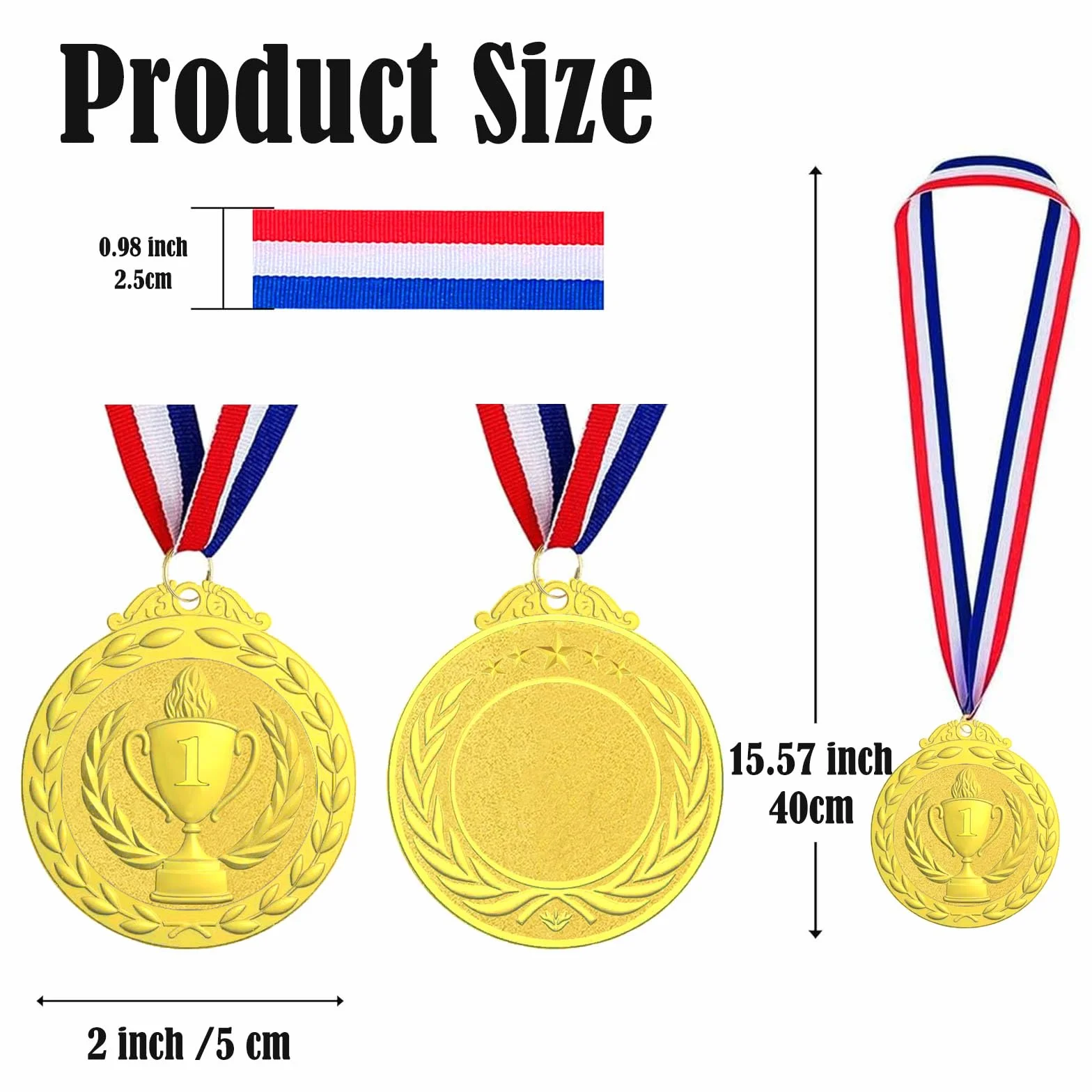 Médaille de Récompense Or Argent Bronze avec Rubans Cou, Style Olympique 5 cm