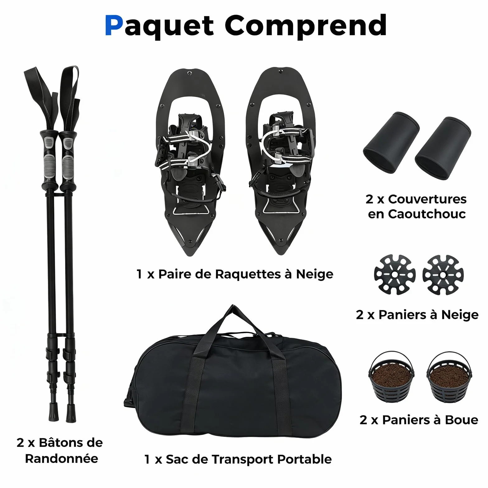GYMAX Raquettes Tout-Terrain en Aluminium avec Bâtons de Trekking Réglables et Sac de Transport