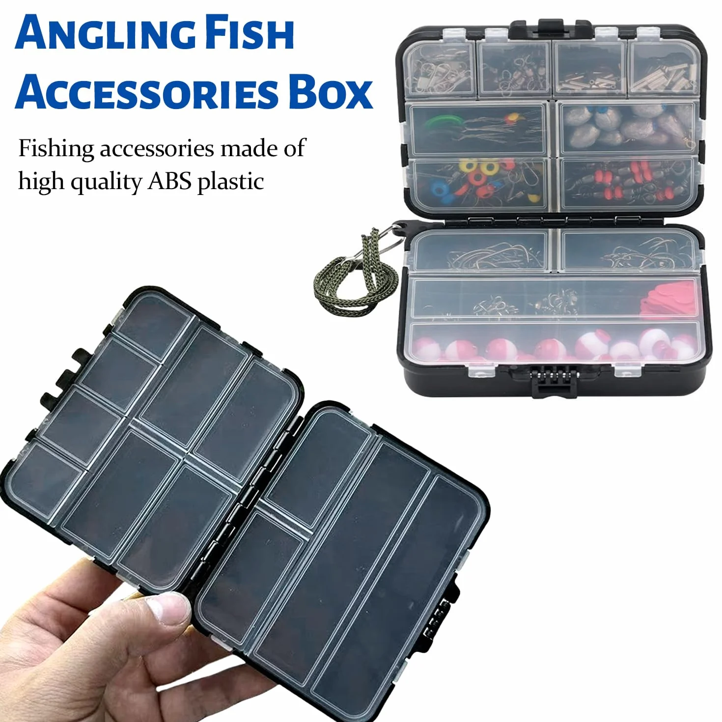 Boîte de Rangement pour Accessoires de Pêche 2 Pièces, Double Rangement, Etanche, Noir