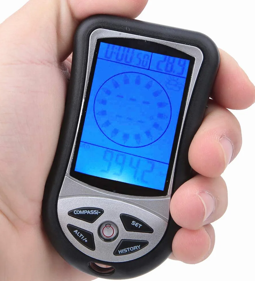 Altimètre électronique 8 en 1 Multifonctionnel Thermomètre Boussole GPS Baromètre Prévision Météo avec Rétroéclairage LED pour Randonnée