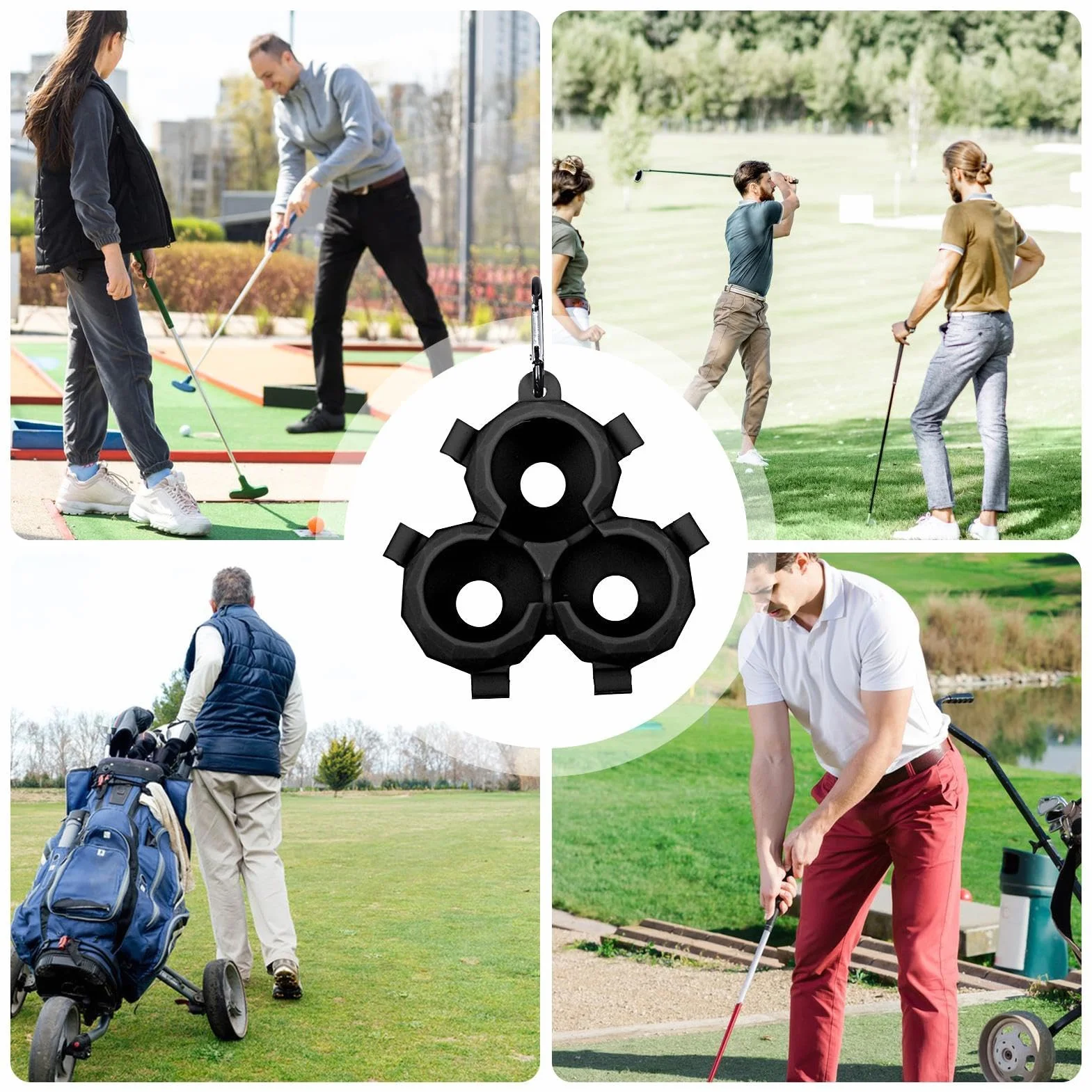 Support de balle de golf en silicone avec boucle à clip pendante - Porte-balles portable