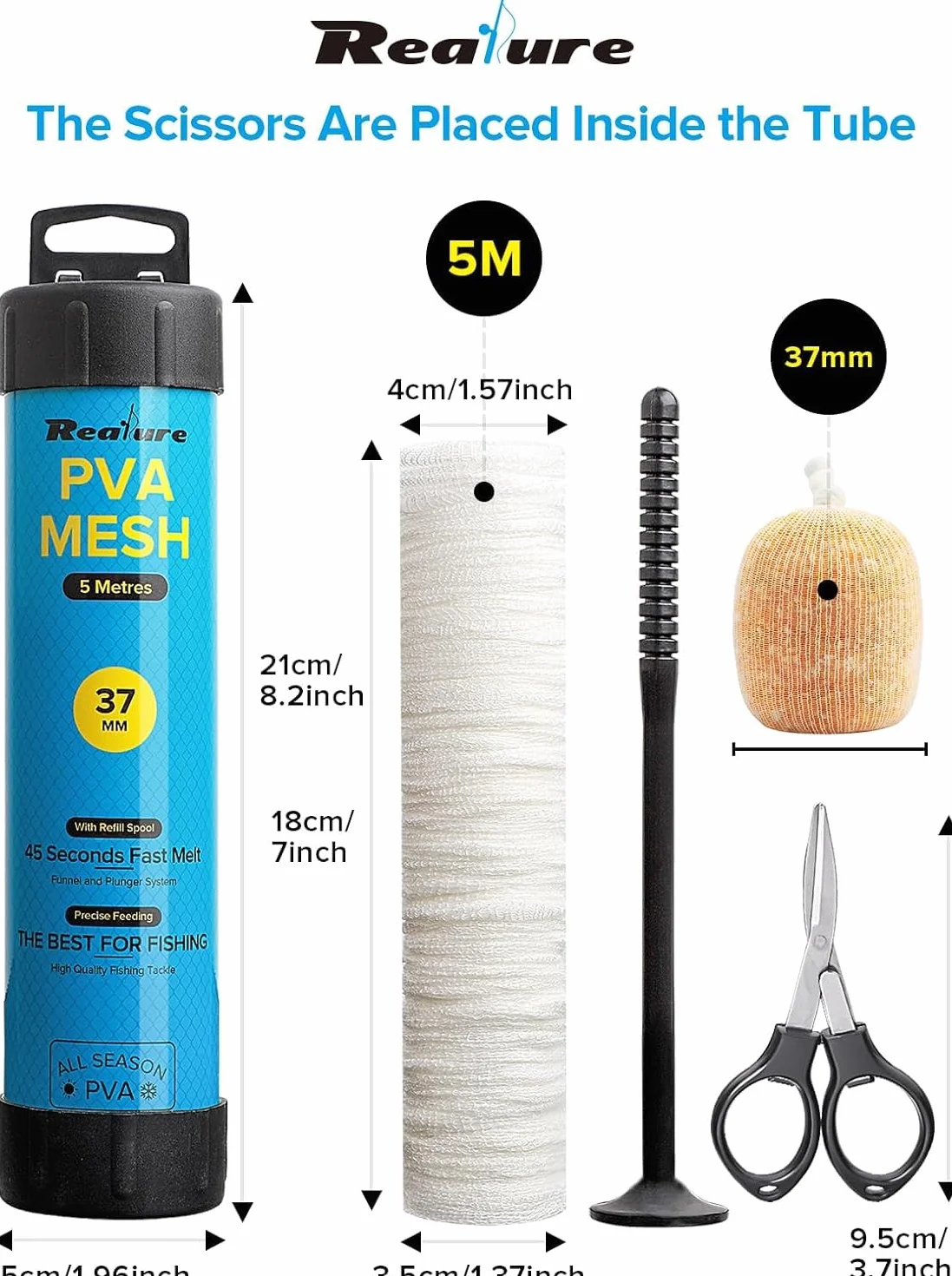 Realure Kit de Maille en PVA 5 m avec Ciseaux 18-44 mm Accessoires de pêche à la Carpe