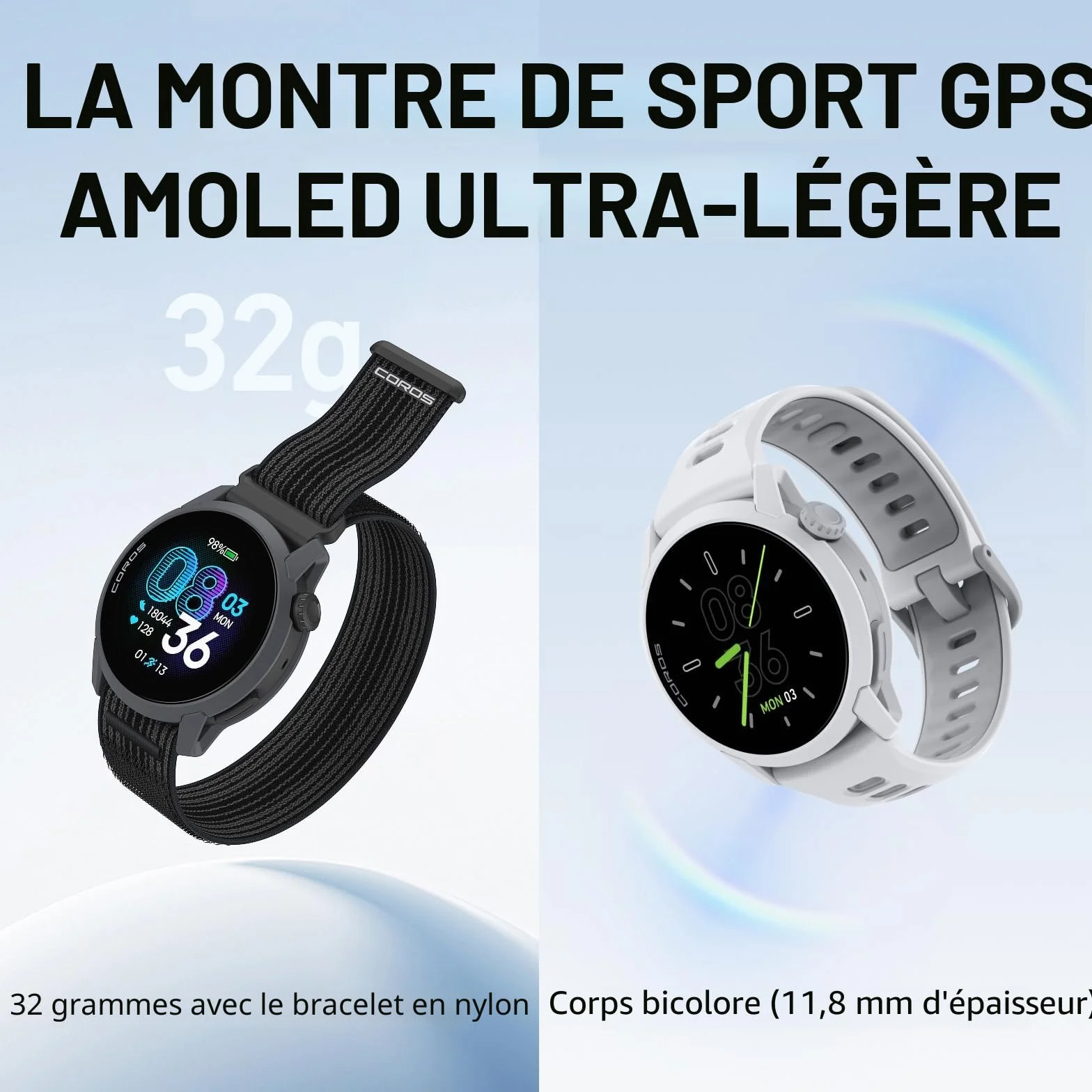 COROS Pace 4 Montre Sport Ultralégère Écran Tactile AMOLED 1,2" 32g Montre Running 19 Jours GPS Précision Plan d'entraînement