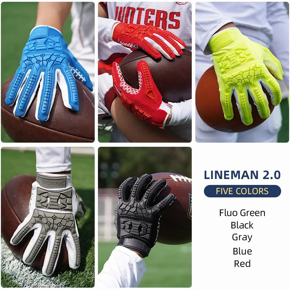 Seibertron Lineman 2.0 Gants Football Américain Anti-dérapant Shock-Absorbant TPR Protection Taille Adulte