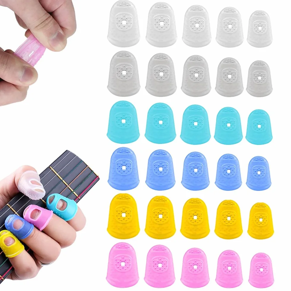 30 Pièces Protections Doigts Silicone pour Guitare - Capsules Antidérapantes Réutilisables