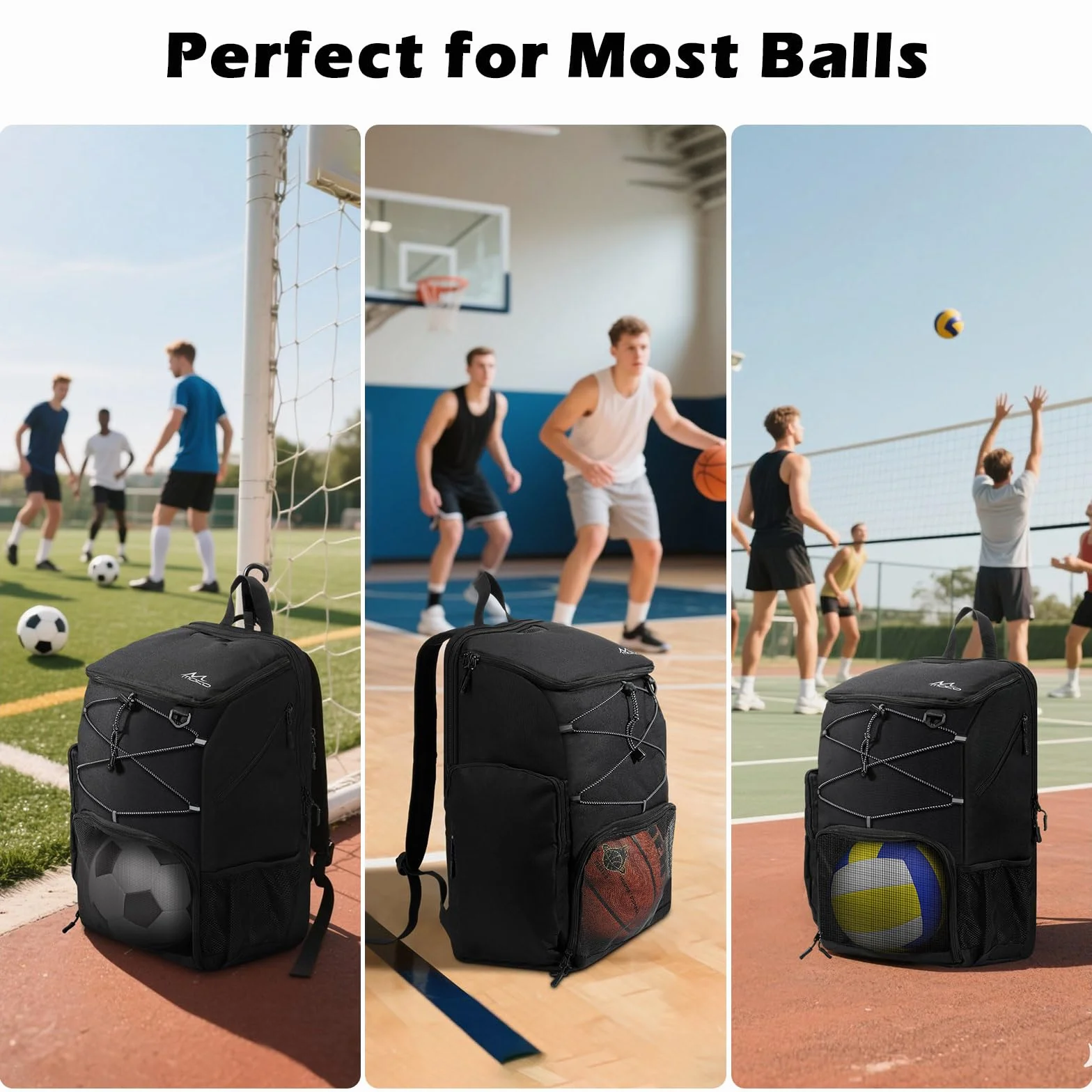 MoKo Sac de basket-ball avec sac à chaussures respirant, plusieurs poches et crochet de clôture caché