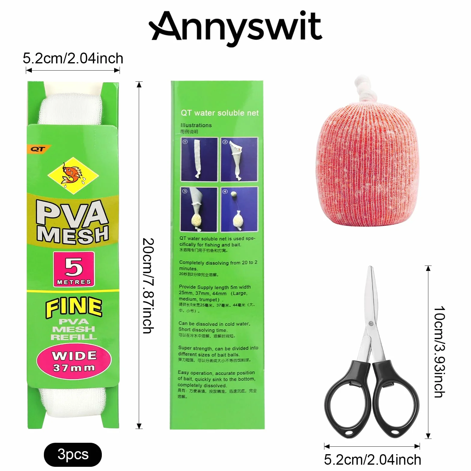 Sacs PVA Solubles 5m Recharge 25/37 mm avec Ciseaux Accessoires Pêche Carpe