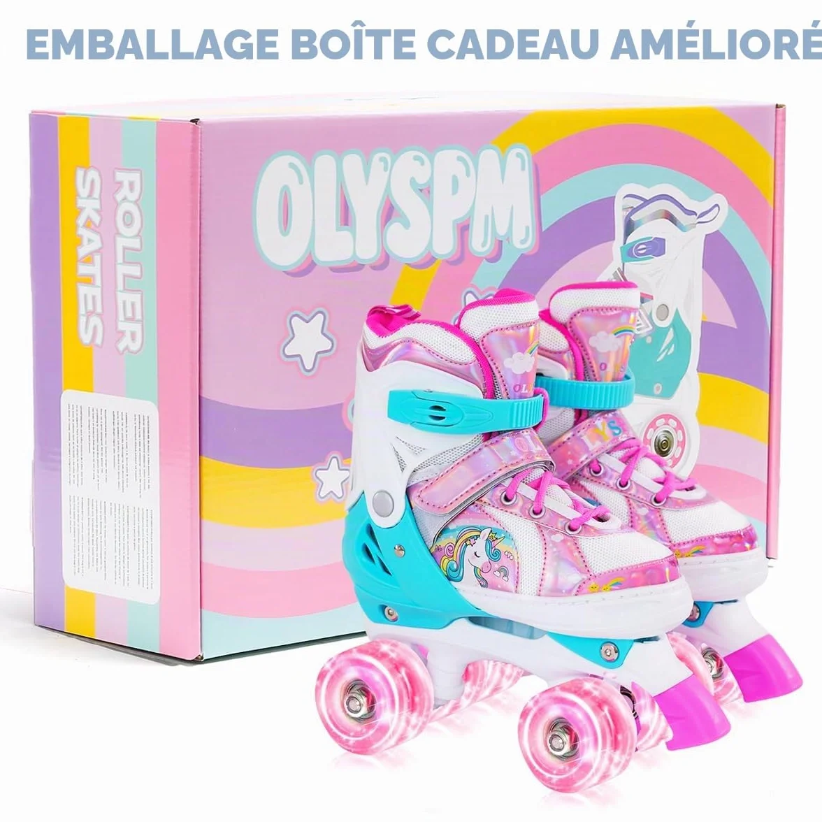 Rollers Enfant Réglables 4 Tailles 8 Roues Clignotantes Garçons Filles Débutants
