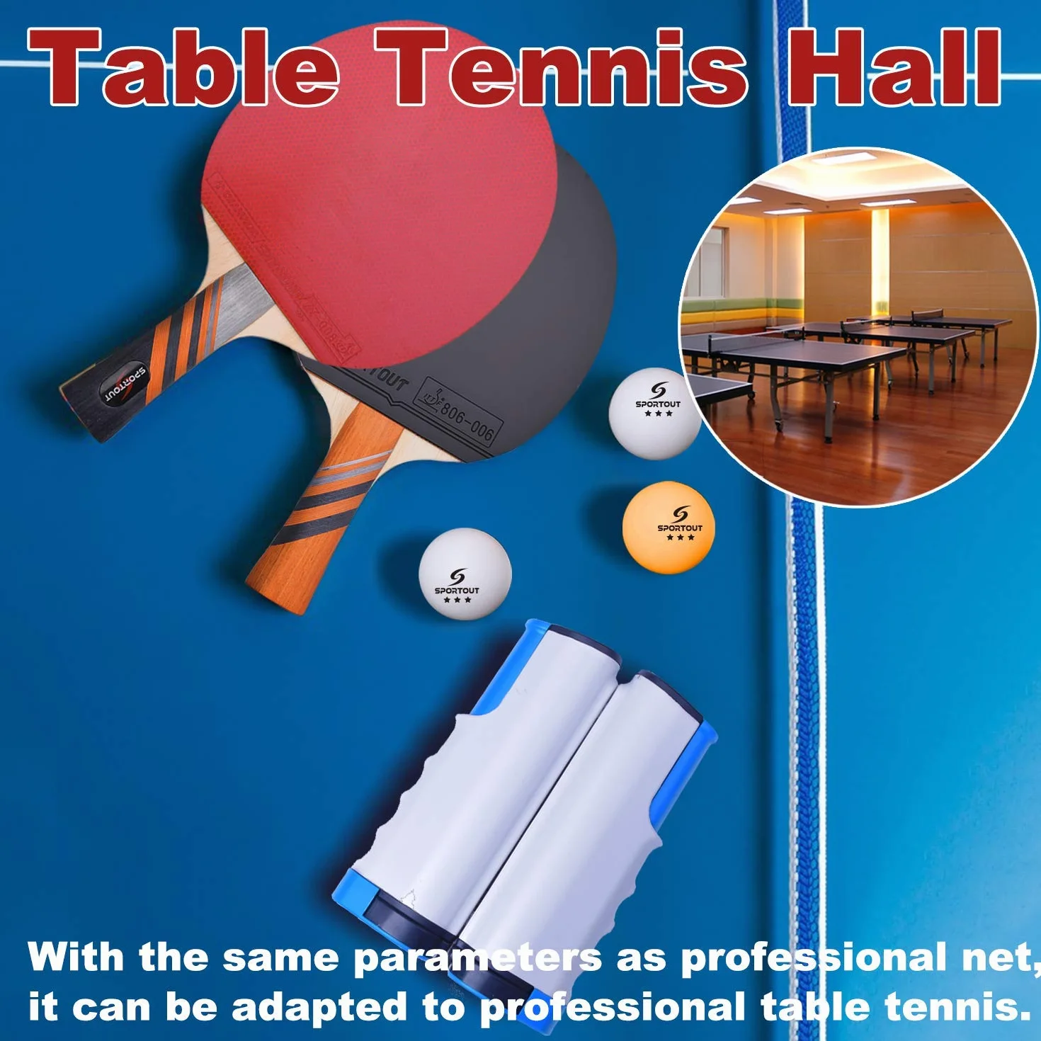 Filet de ping-pong rétractable Sportout avec support