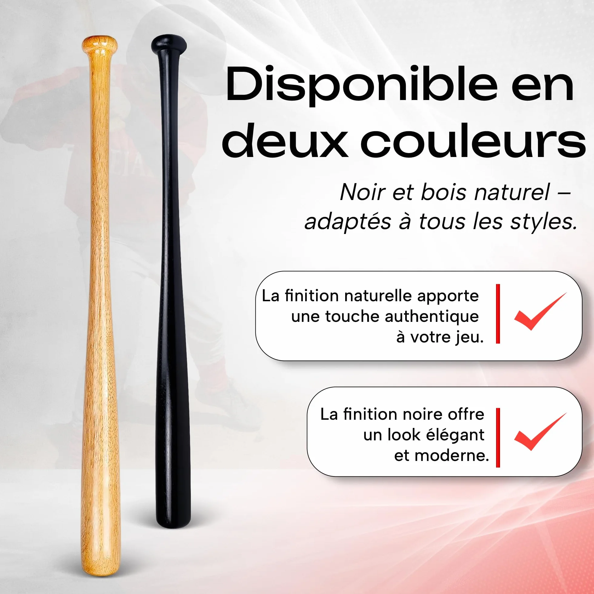 Batte de Baseball Bois Massif écologique 30 Pouces 76cm Noir Bois Naturel