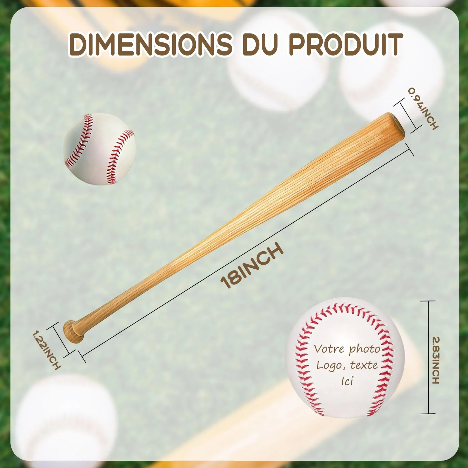 Mini Batte de Baseball Personnalisée 18 Pouces – Gravure Nom, Numéro & Logo, Petit Batte en Bois Cadeau Little League
