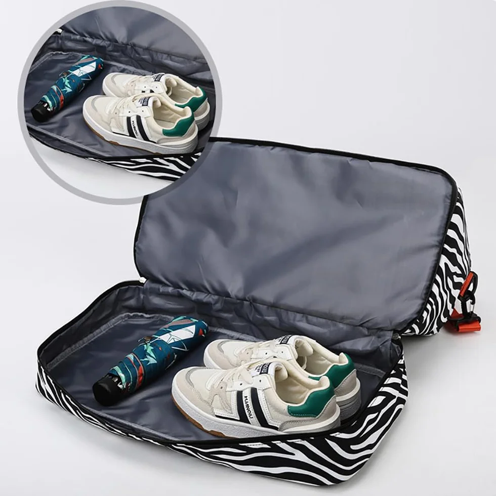 Sac de Sport Femme Grand 42.43L Compartiment Chaussures Poche Humide Voyage Léopard Imperméable Noir