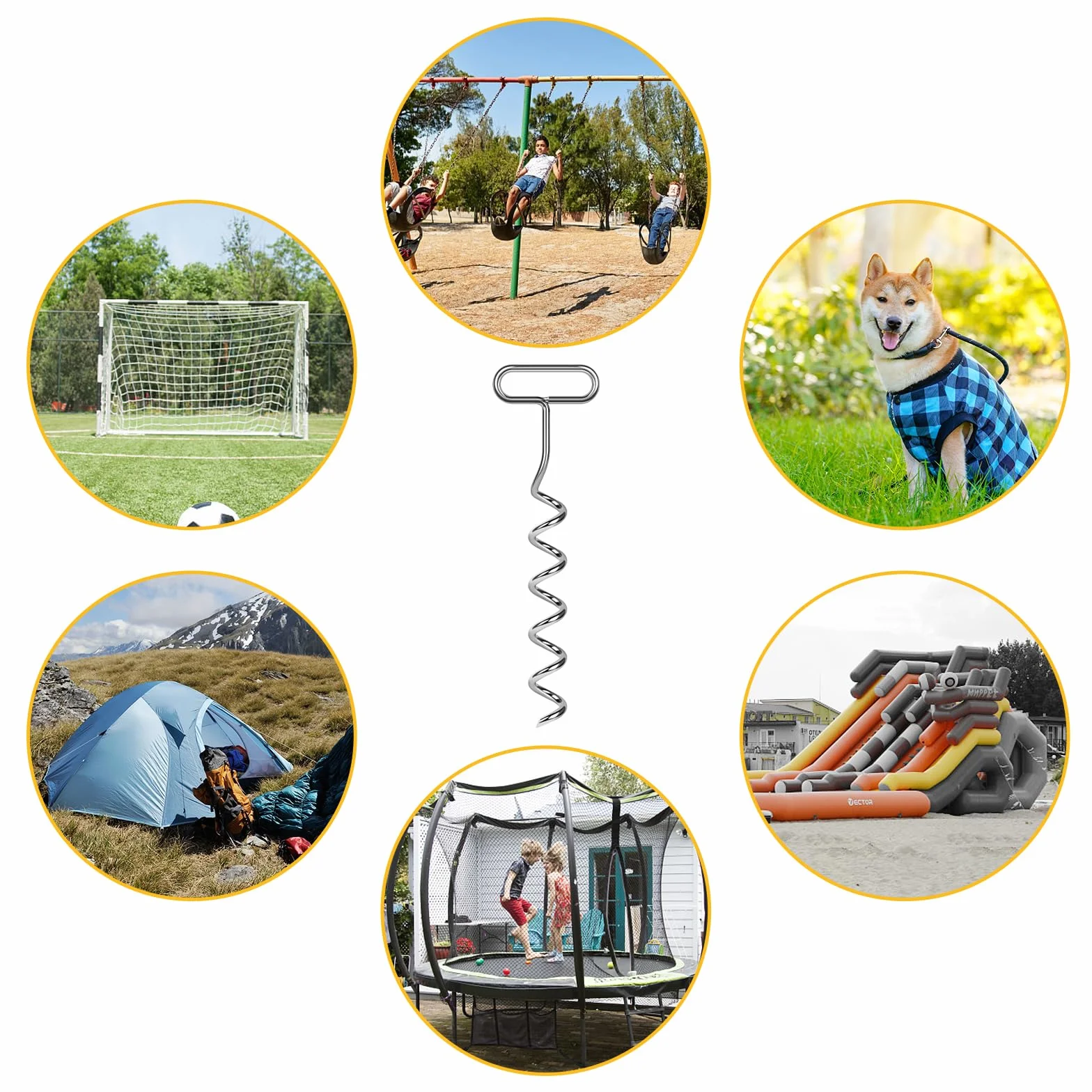 Kit d'ancrage au Sol 4 pièces pour Trampoline, Chevilles en Spirale Acier