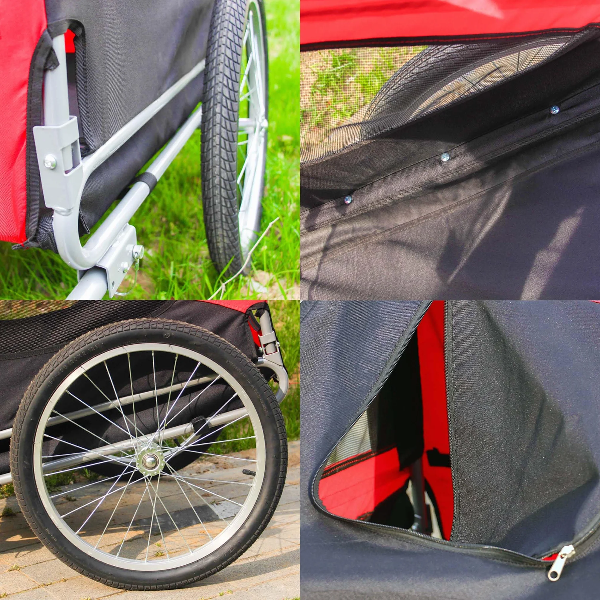 Wiltec Remorque de vélo pour Chien 2200x700x780 mm Capacité 40 kg Poussette à attelage Embrayage Rotatif de sécurité Moustiquaire Tissu Anti-Pluie