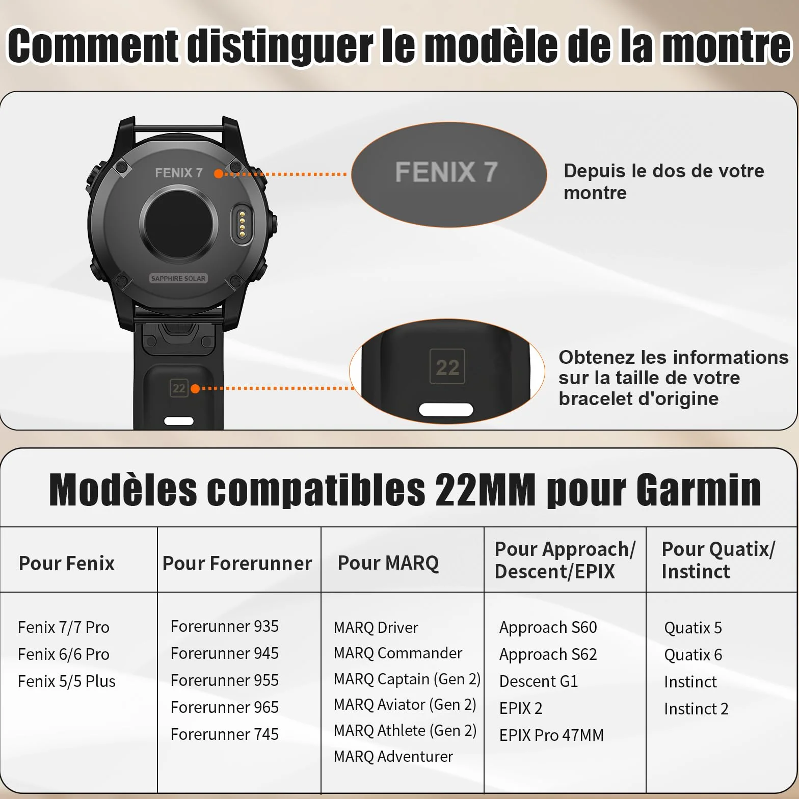 Bracelet Quickfit 22mm pour Garmin Fenix 5/6/7/7 pro/6 pro/5 plus, Forerunner 935/945/955/965, Epix Gen 2, Instinct/2, Approach S60, Quatix 7/6/5/7 pro (Noir)