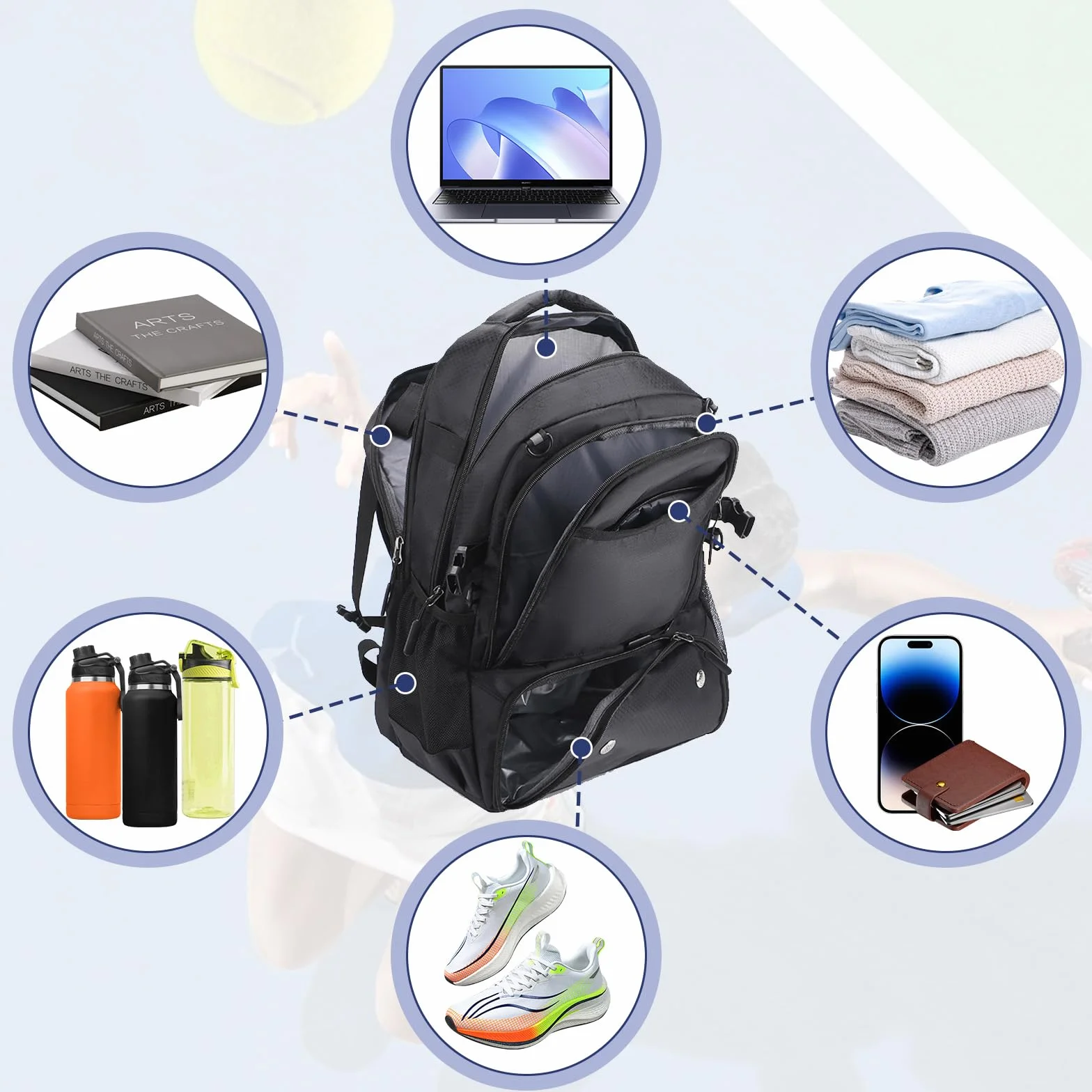 Sac à dos de basket-ball 40L avec compartiment pour ballon et chaussures, léger et respirant