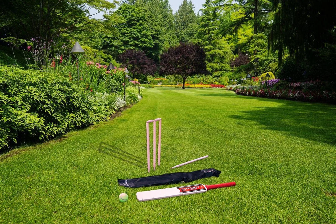 Ensemble de Cricket en Bois avec poignée en Caoutchouc, 4 souches et Balle Souple, Sac de Transport en Maille