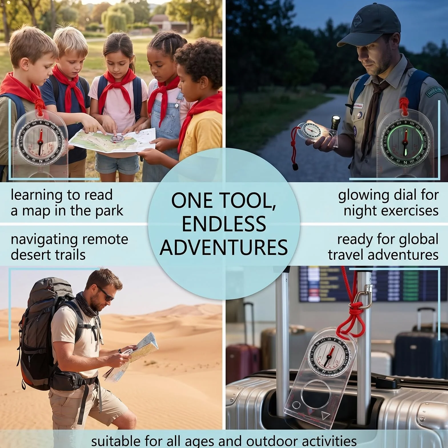 Boussole Randonnée Militaire avec Déclinaison Réglable, Navigation Transparente d'Orientation pour Camping Plein Air