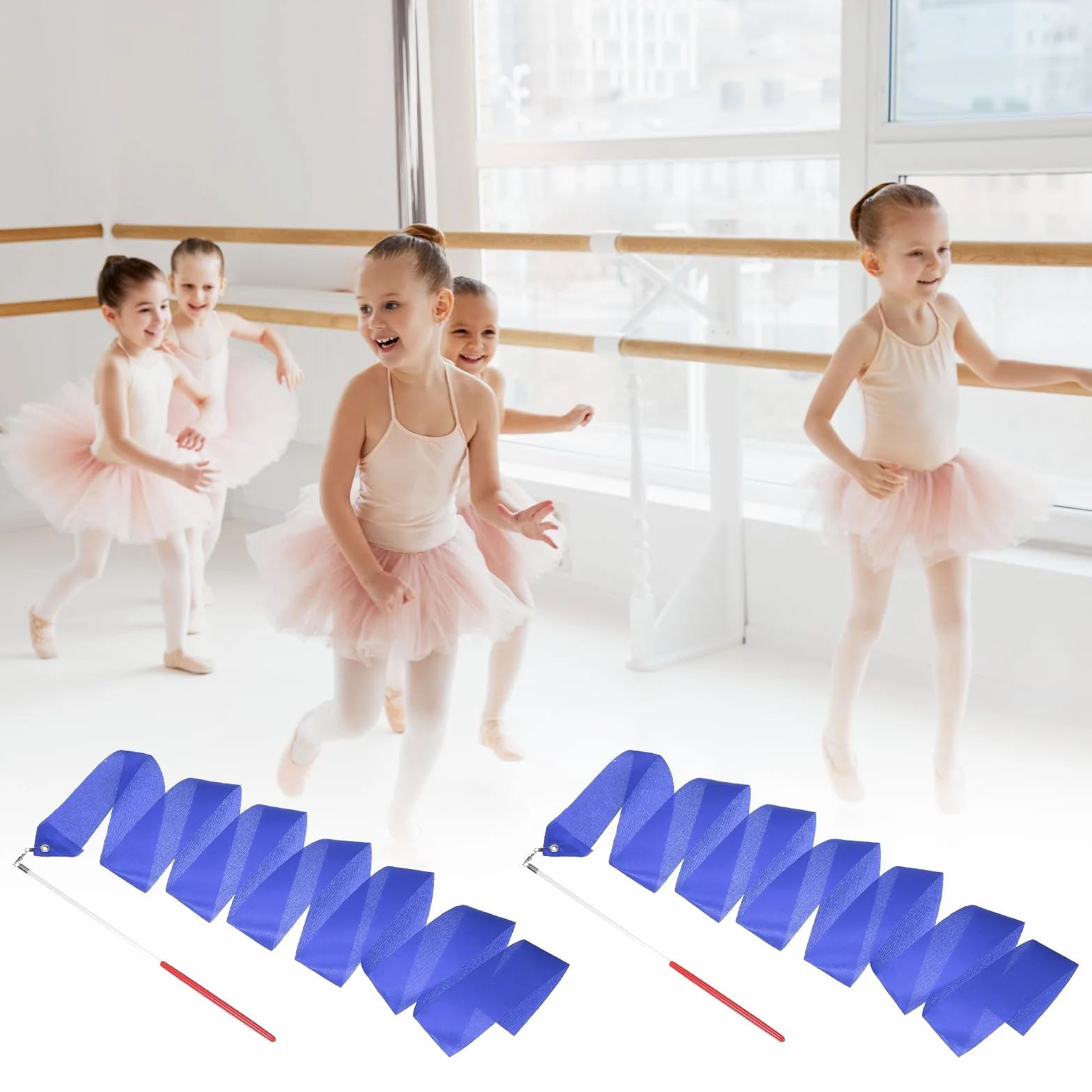 QUARKZMAN 78.7" Rubans De Gymnastique Rythmique Streamers Dancer Wand, Bleu Vif