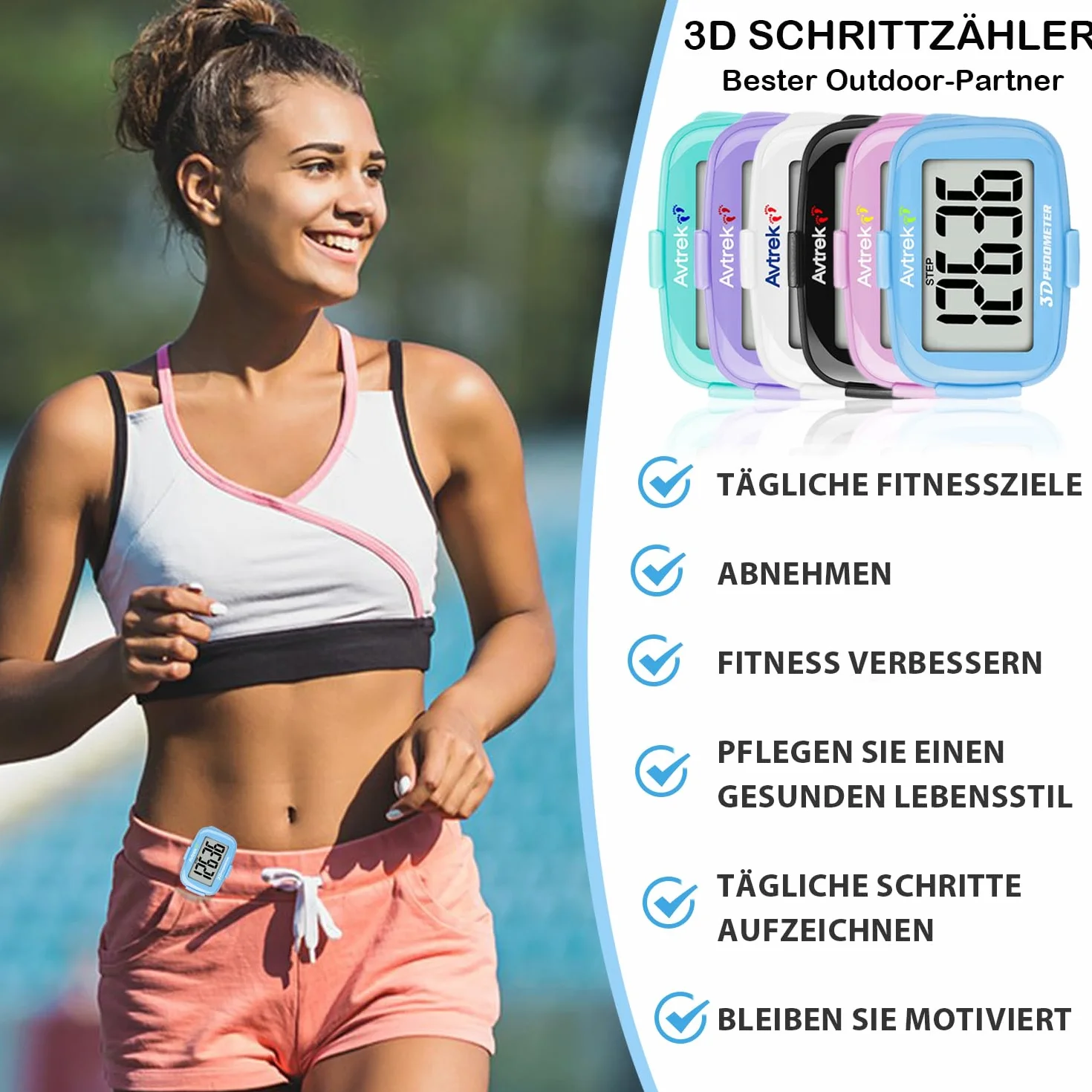 AVTREK Podomètre 3D précis pour la marche, course et randonnée