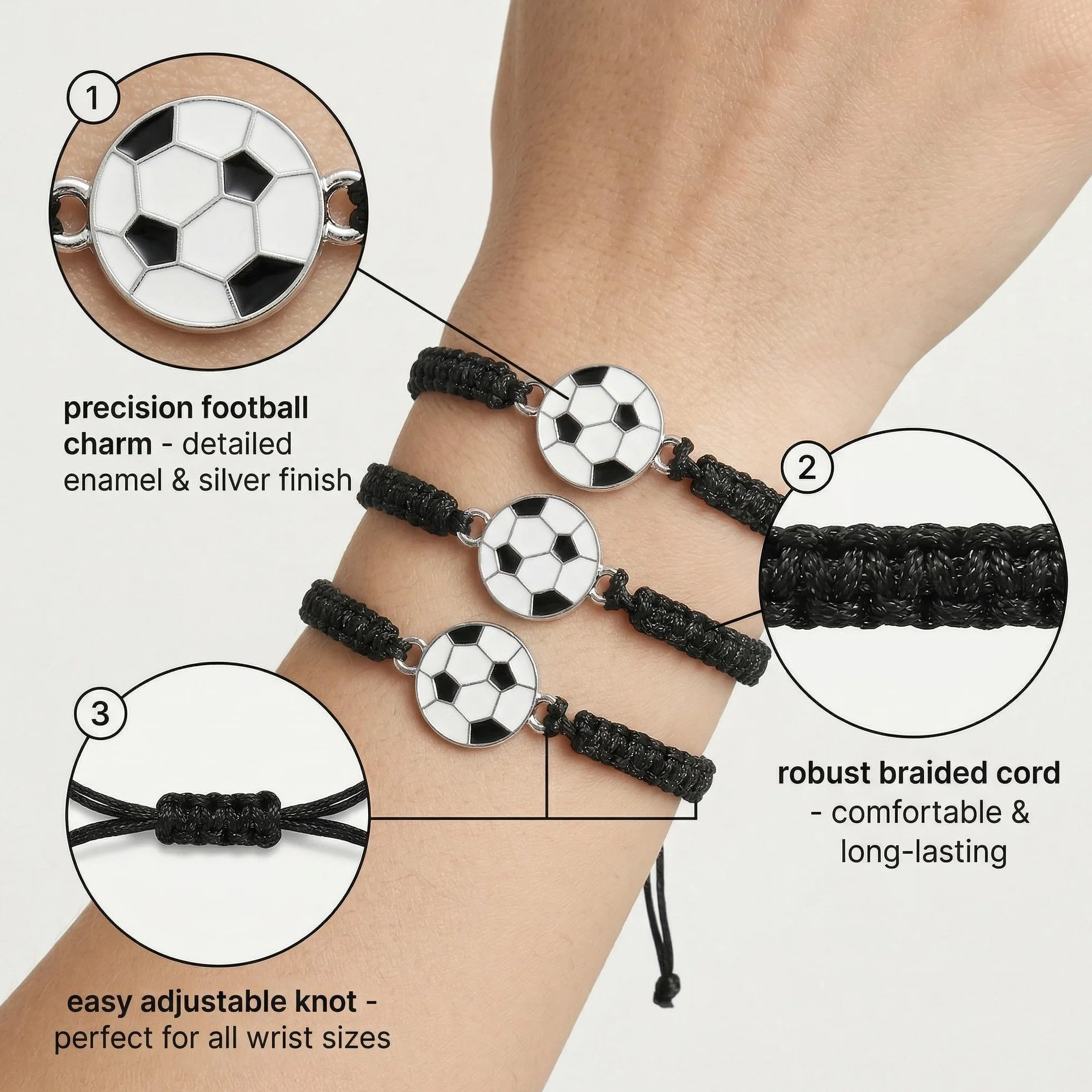 Bracelet Football Enfant Adulte Tressé Réglable Garçon Fille Cadeau Anniversaire Foot Accessoire Supporter