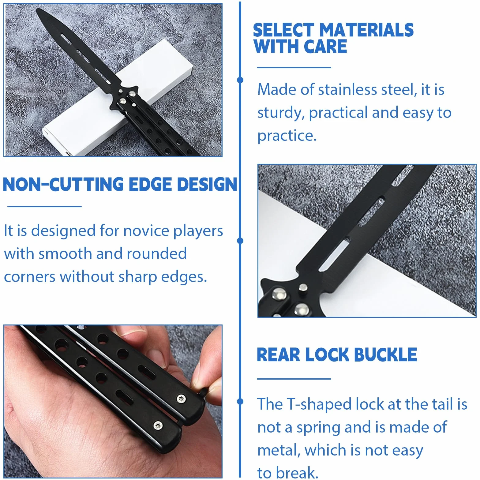 Ensemble de 4 couteaux papillon d'entraînement avec lame non affûtée en acier inoxydable pour débutants et adultes
