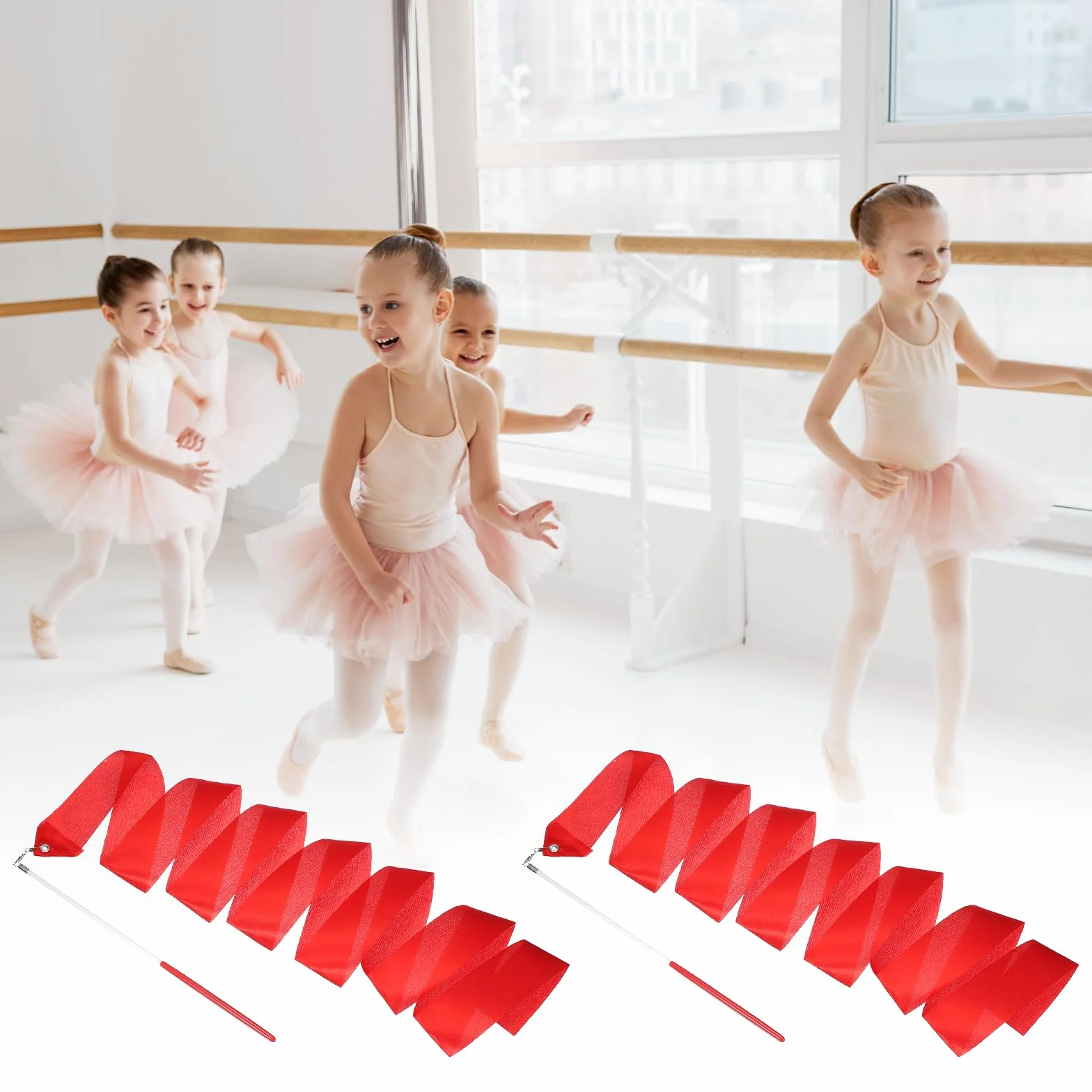QUARKZMAN 78.7" Rubans De Gymnastique Rythmique Streamers De Danseur, 2 Pcs, Rouge