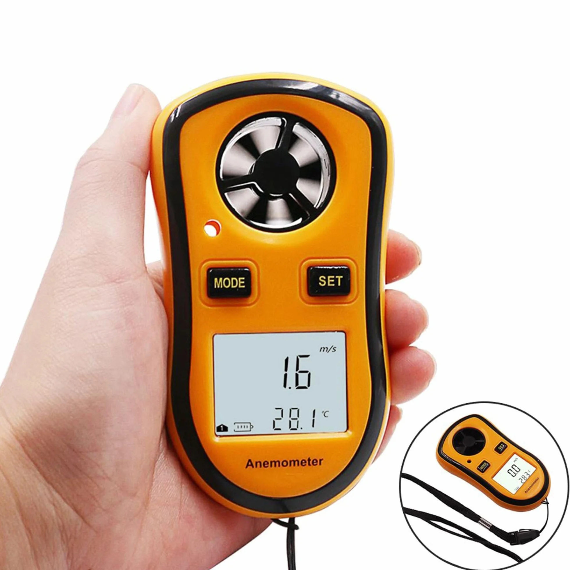 FISHTEC Anémomètre Numérique Portable - Mesure Vitesse Vent actuelle/moyenne/maximale + Température - Ecran LCD rétroéclairé