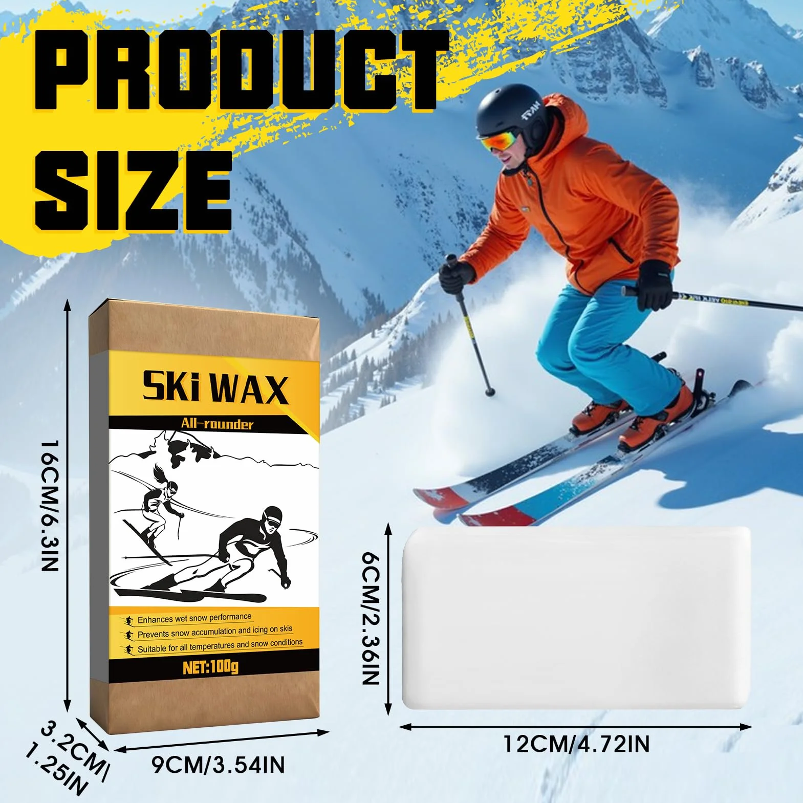 Cire de Ski Universelle 100g pour Ski Alpin, Ski de Fond & Snowboard - Fartage, Entretien, Glisse