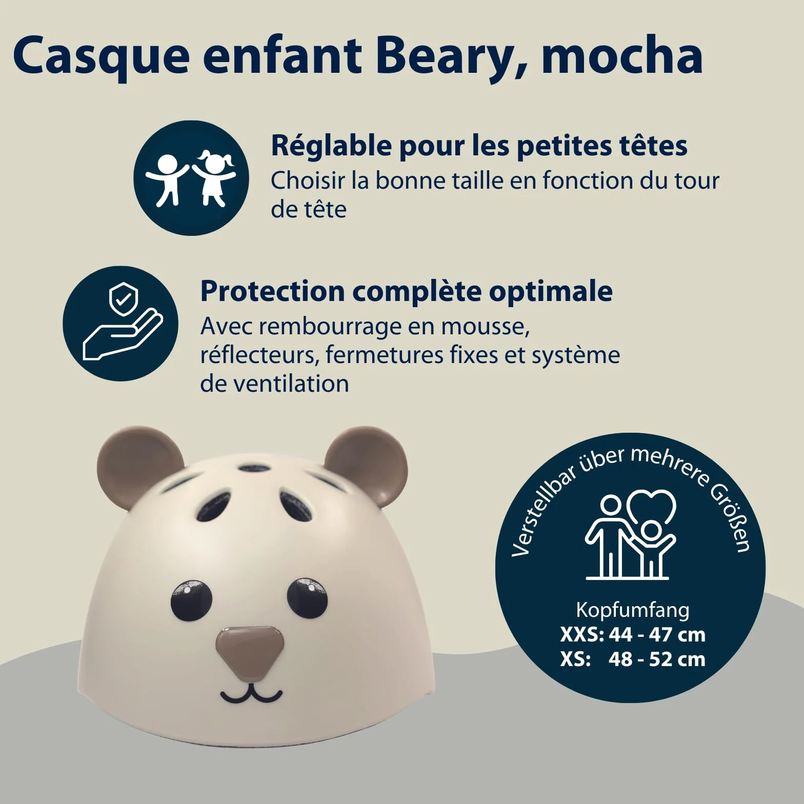 HUDORA Casque Enfants Beary XXS/XS Motif Ours pour Draisienne Trottinette Vélo