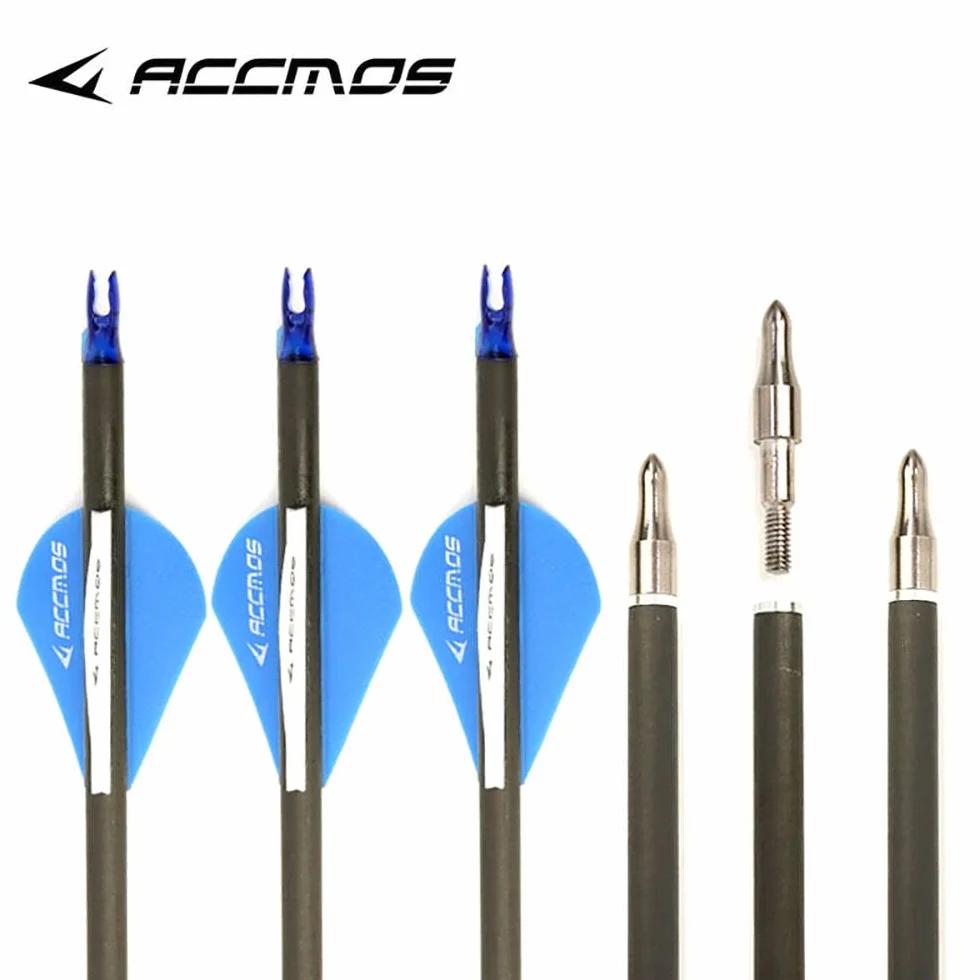 Flèches Carbone 28 Pouces 400 Spine 12pcs Bleu Tir à l’Arc Cible Chasse Arc à Poulies Recurve