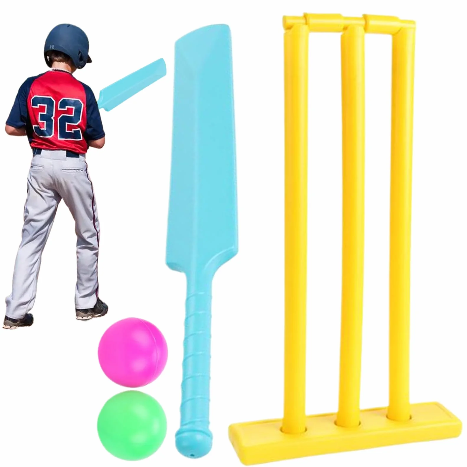 Ensemble de Cricket pour Enfants, kit de Cricket avec Batte ABS, souches, 2 balles, Jeu d'interaction Parent-Enfant