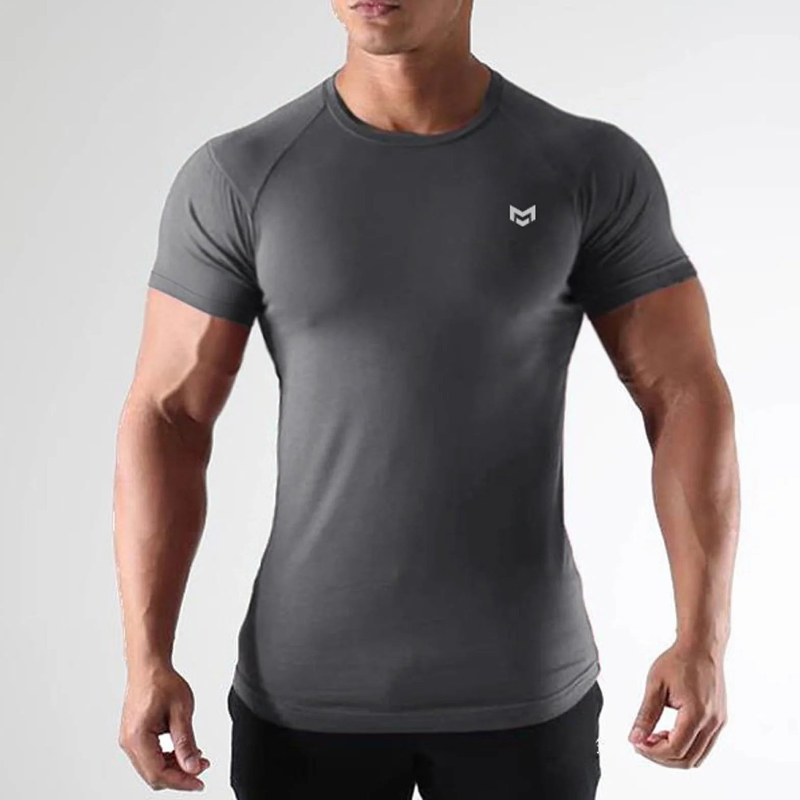 T-Shirt Homme Sport Fluo Rose Rouge Blanc Maillot Foot Manches Courtes Compression Musculation Grande Taille