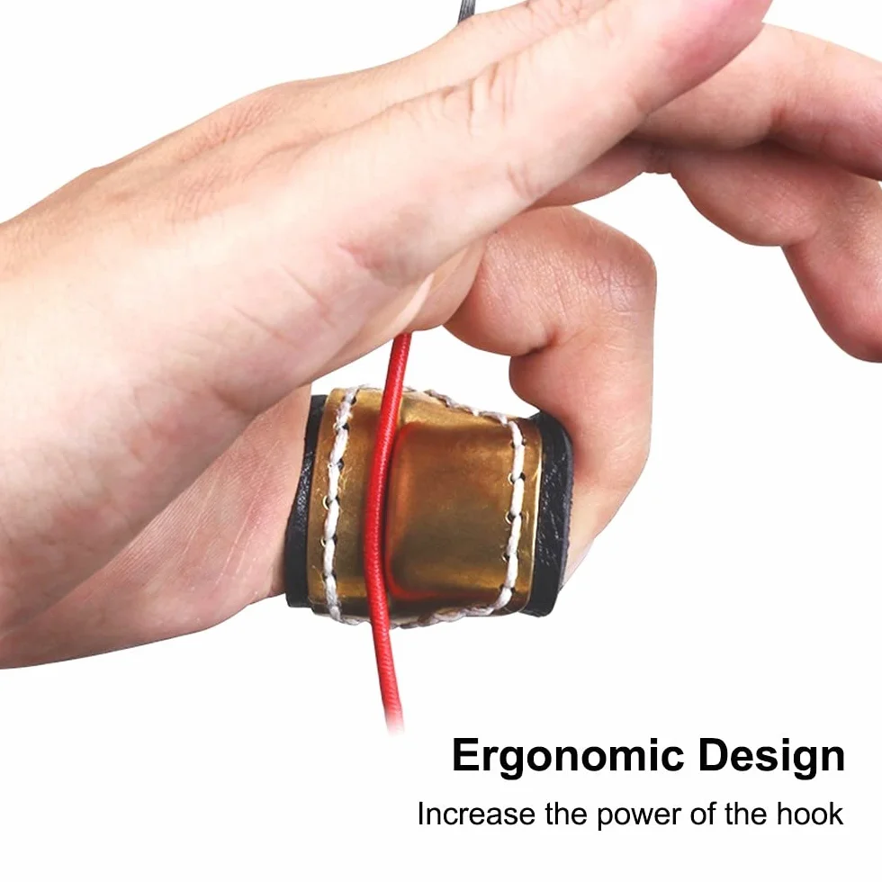 DONGKER Archery Thumb Ring PU Leather Finger Tab Guard with Rope for Traditional Bow