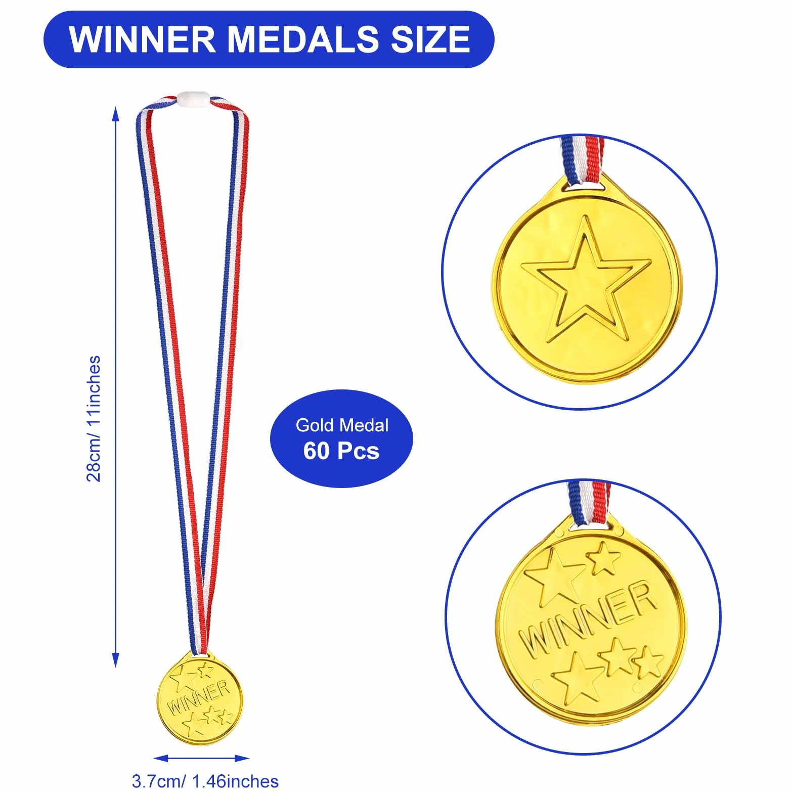 PLULON Médailles du Gagnant en Plastique Or Argent Bronze avec Rubans Cou