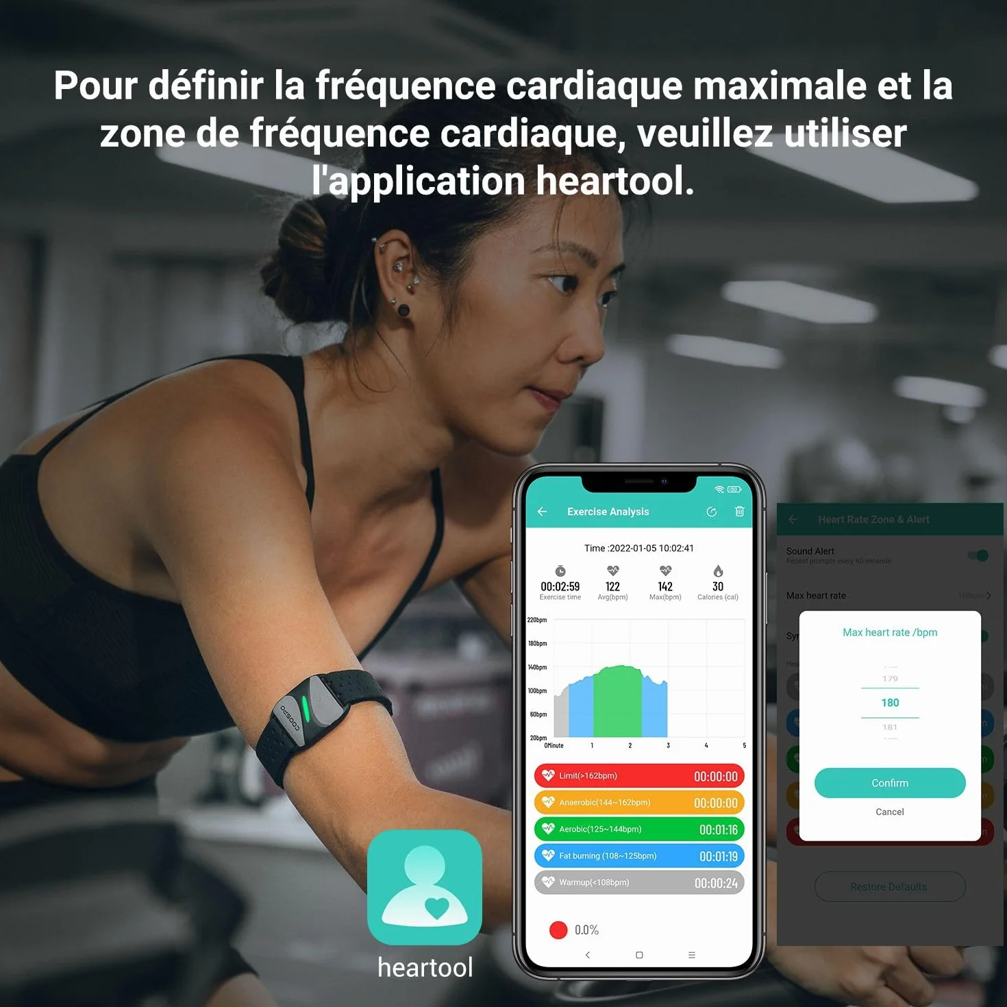 COOSPO HW807 Fréquence Cardiaque Brassard Bluetooth 5.0 Ant+ HRV Zone d'entraînement