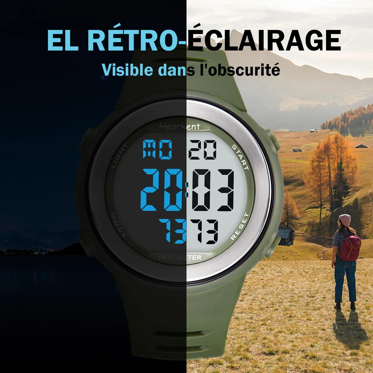 Hearkent Montre podomètre étanche pour Personnes âgées sans Bluetooth Compteur de Pas Noir