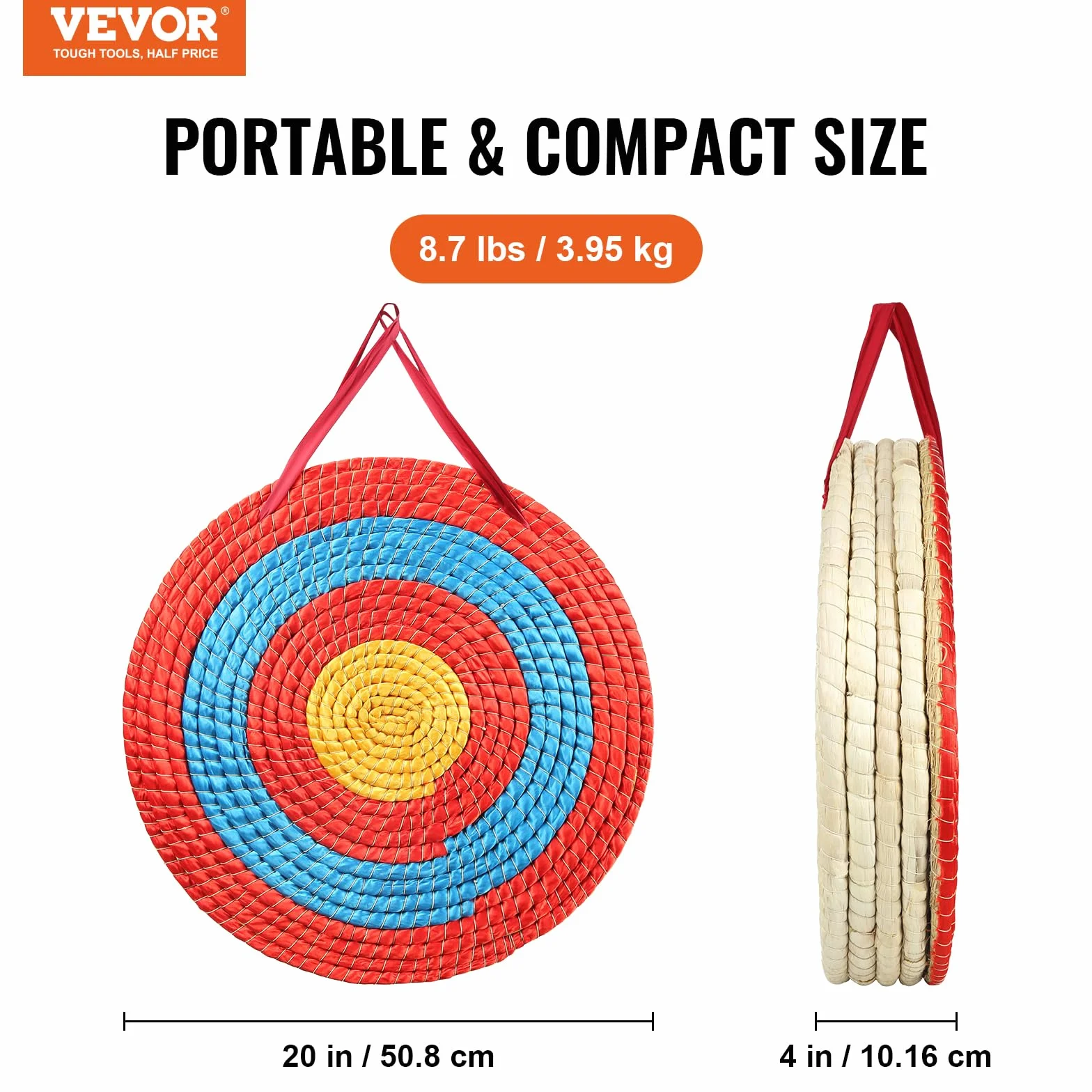 VEVOR Cible de Tir à l'Arc 50,8 cm Paille Traditionnelle Faite à la Main 10,16 cm Épaisseur 5 Couches pour Entraînement Archerie Plein Air